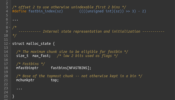 Figure 15 - malloc_state struct and fastbin_index macro definition