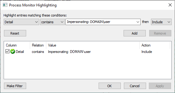 Figure 2 - Process Monitor Highlighting settings