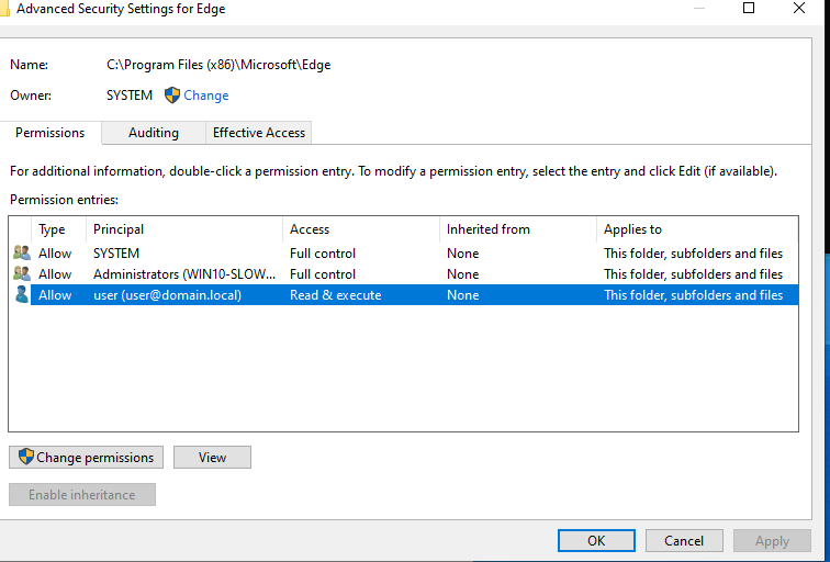 Figure 10 - DACL Permissions after Group Policy update and directory junction reparse