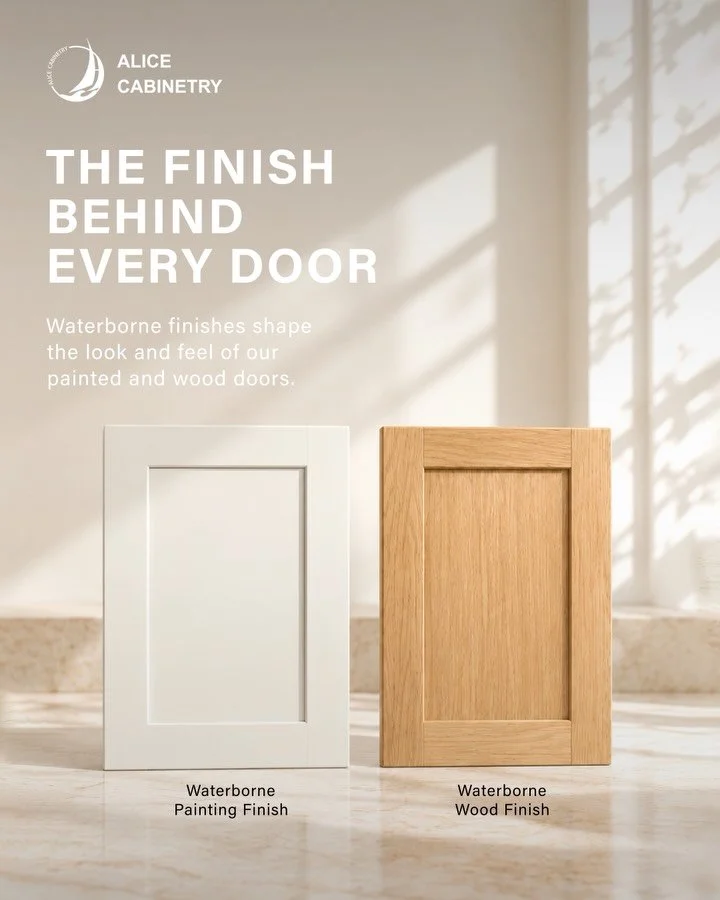 The Finish behind every Door 🚪

The surface of a cabinet door shapes how it looks and feels every day. Here&rsquo;s how our waterborne finishes bring out two different looks:

🤍 Waterborne Paint Finish
Layers of sealer, primer, and topcoat create a