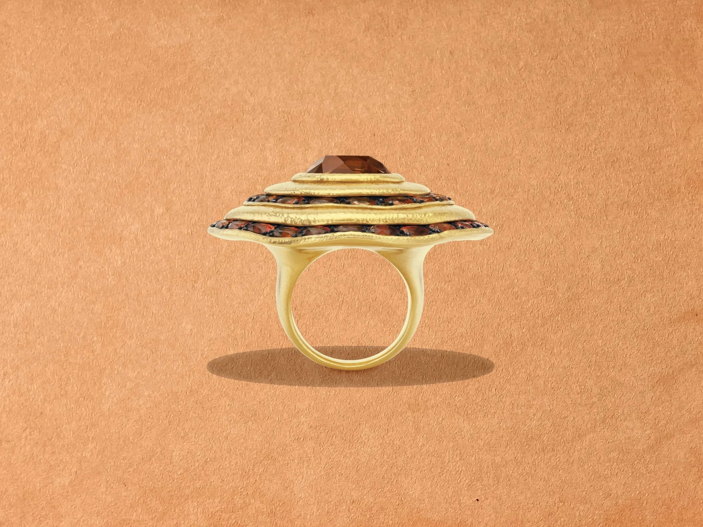One-of-a-kind VRAM Xapis Ring: Peach Tourmaline and Sapphires