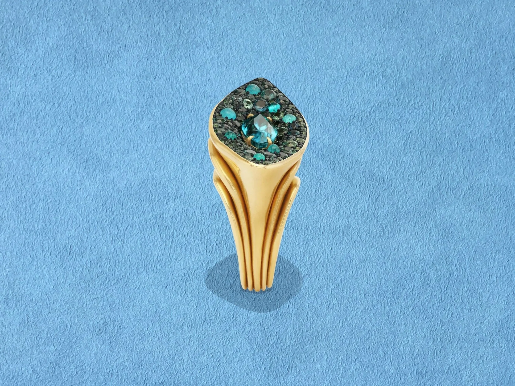 One-of-a-kind VRAM Meru V Ring: Natural Zircon, Paraiba Tourmaline, and Sapphires