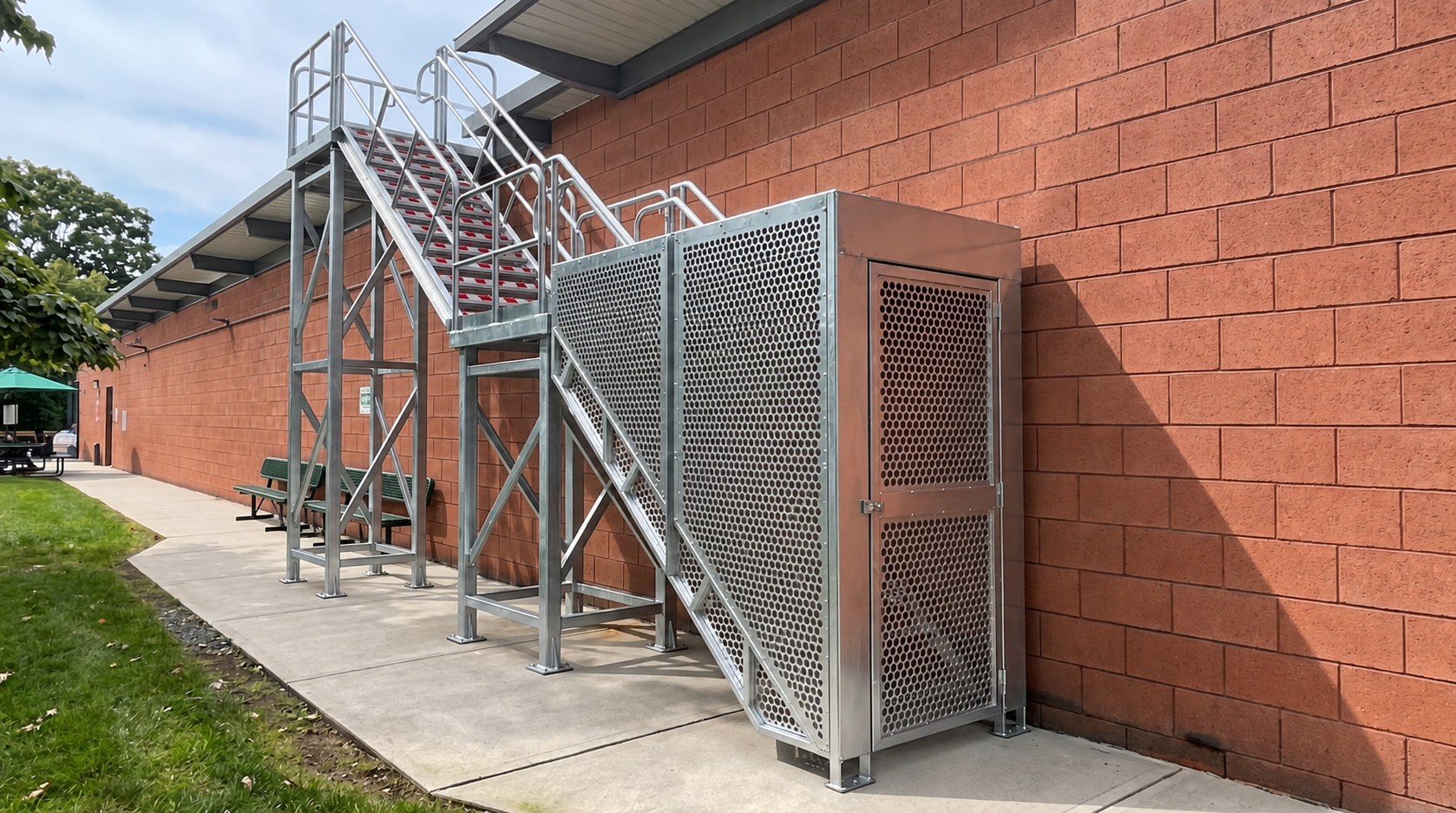 Exterior staircase with security access door    