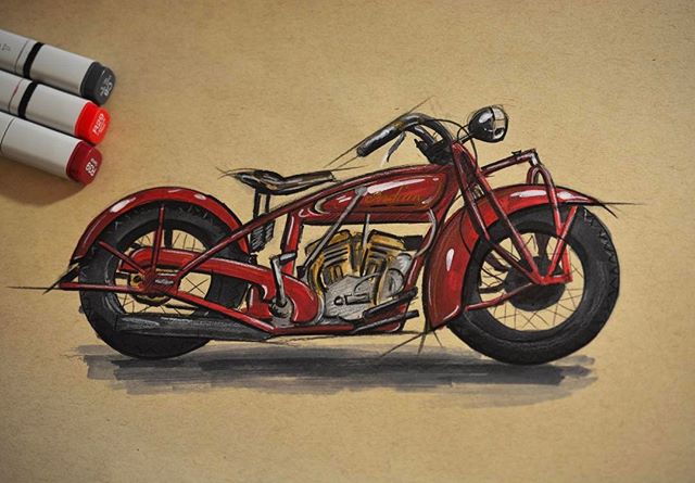 Finally got around to breaking out the markers again. 1928 Indian 101 Scout 
#idsketching #copicmarkers #indianmotorcycle #sketchbook #art #instaart #industrialdesign #productdesign #illustration