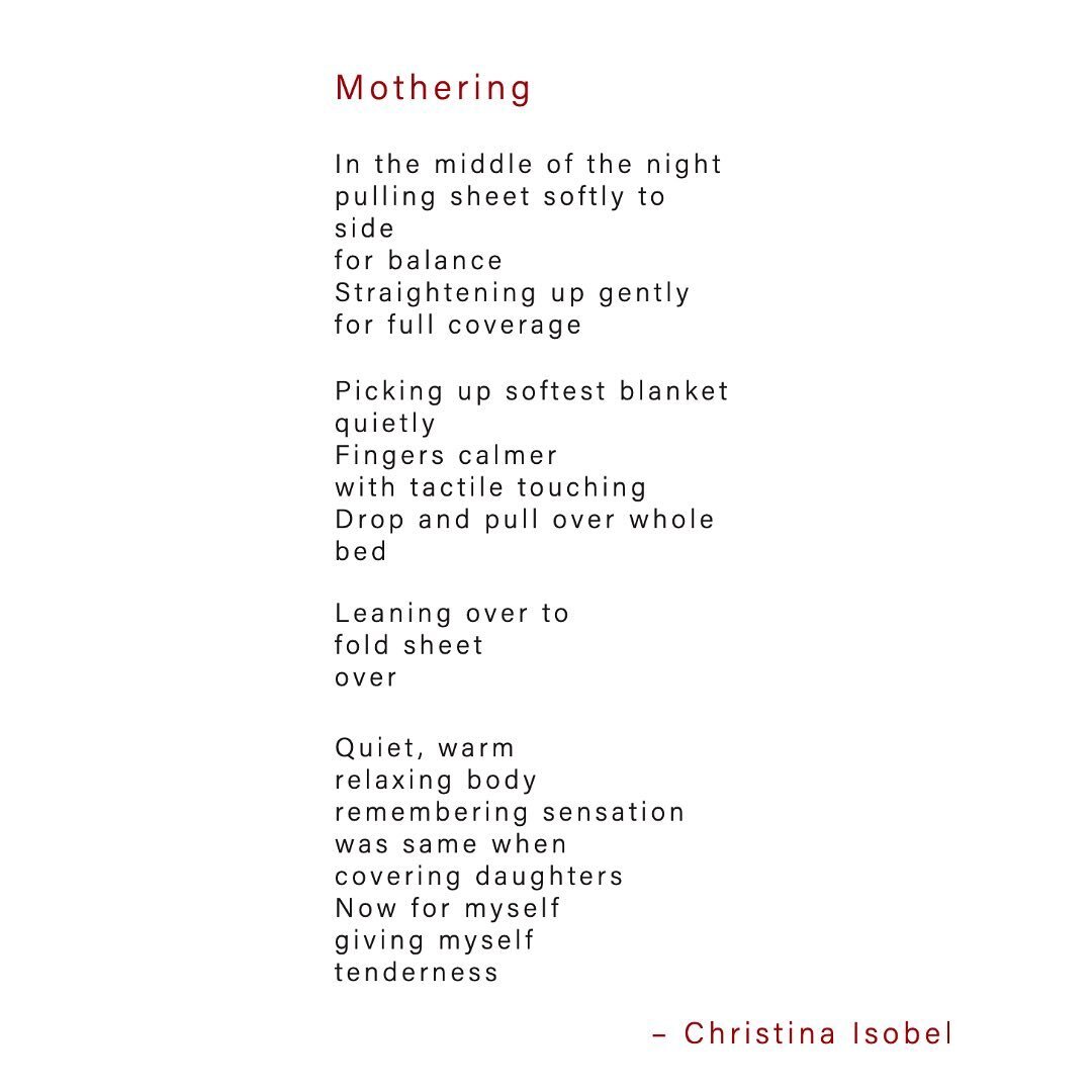 For mothers and all those who mother in any capacity. With much love, Christina
.
.
.
.
#sensatepoetry #somaticpoetry #nature #connection #beauty #love #poetry #lyricpoetry #mystic #mothers #mothering #mothersday #mothering #poetrycommunity