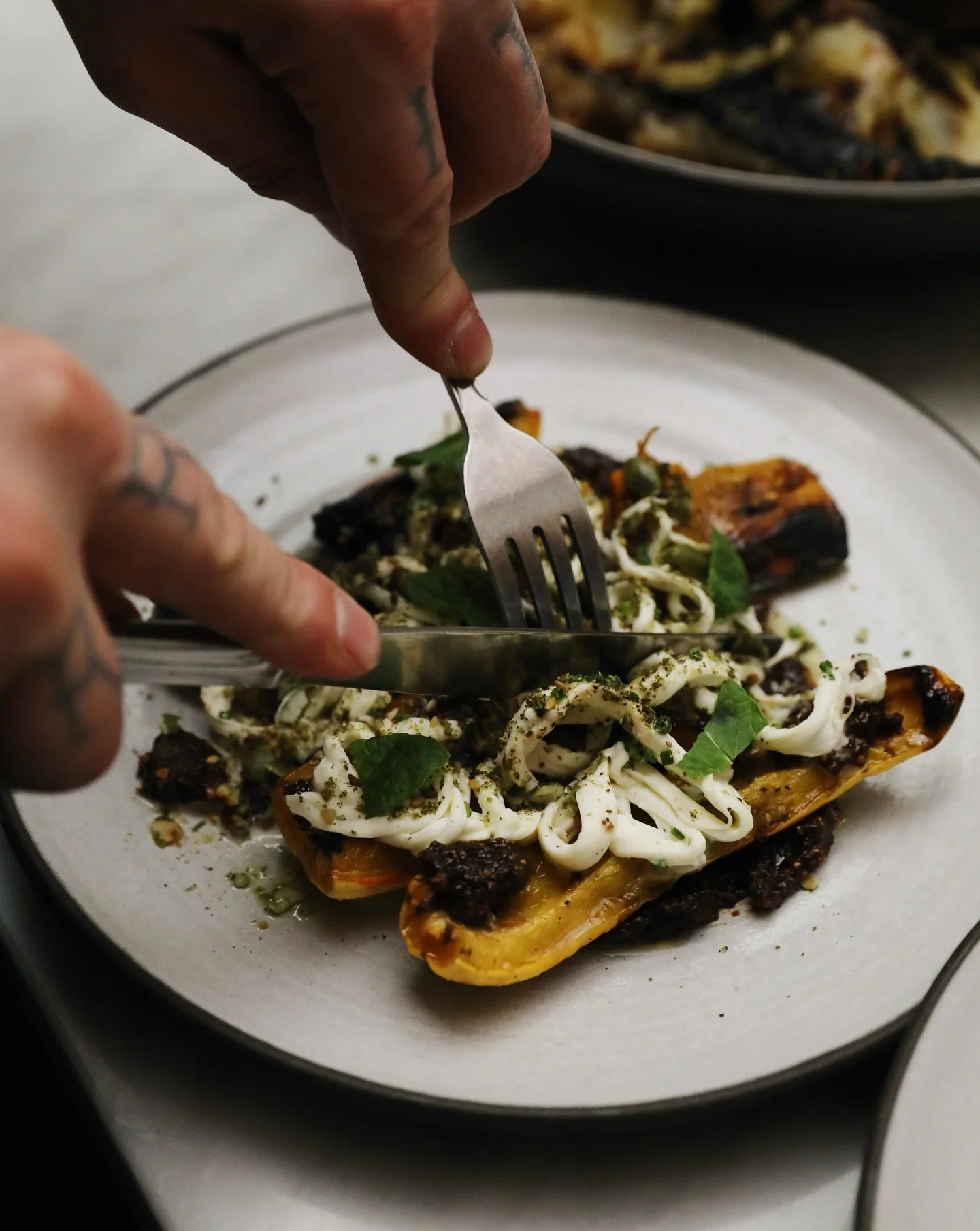 Roasted squash, straciatella, pepitas, fig mostarda.

Each dish begins with the season in mind. Squash is at its best right now, and we let that guide everything that follows. Roasted slowly, it develops sweetness and depth without needing much else.