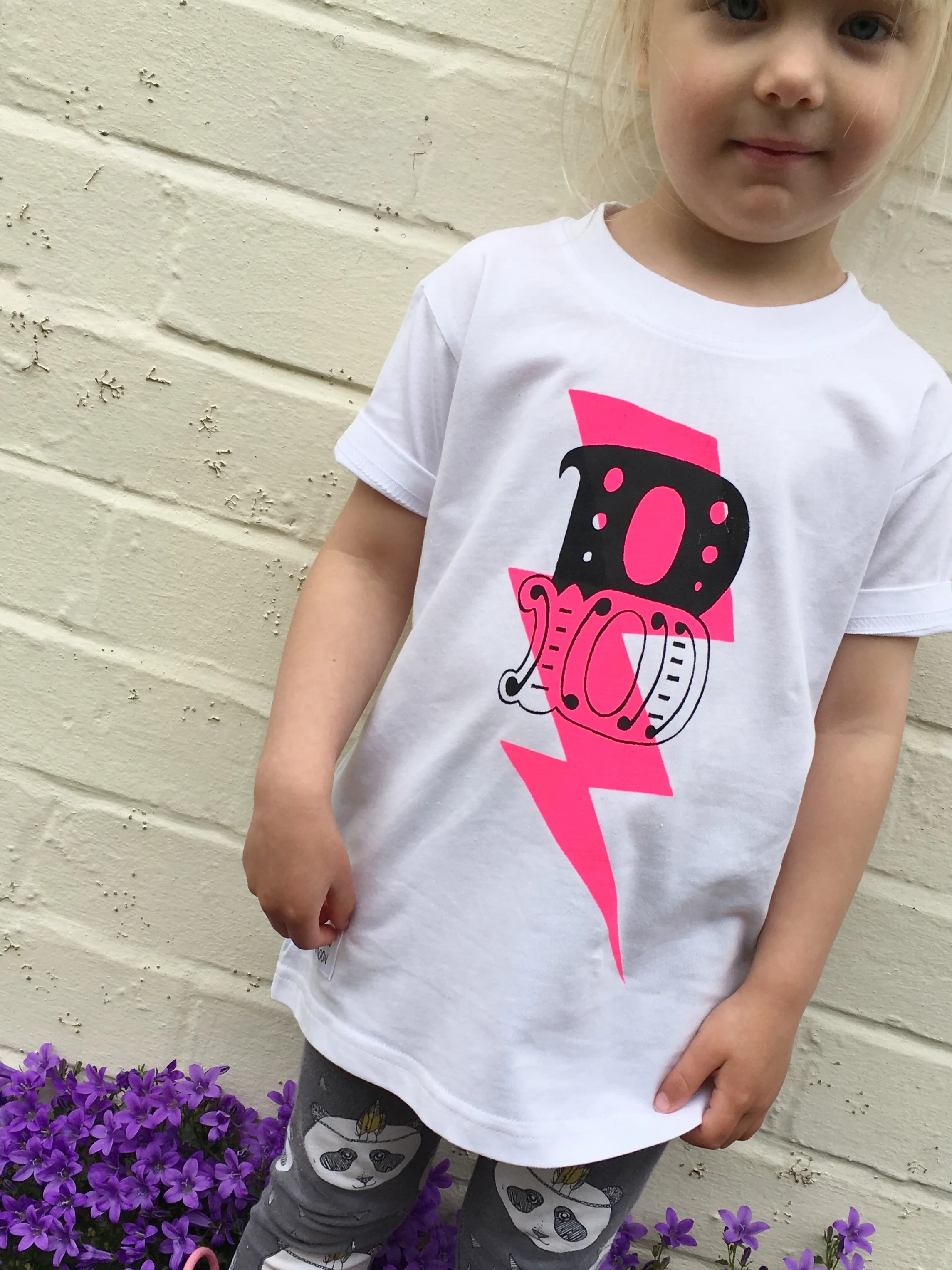 personalised superhero t-shirt neon pink lightning bolt