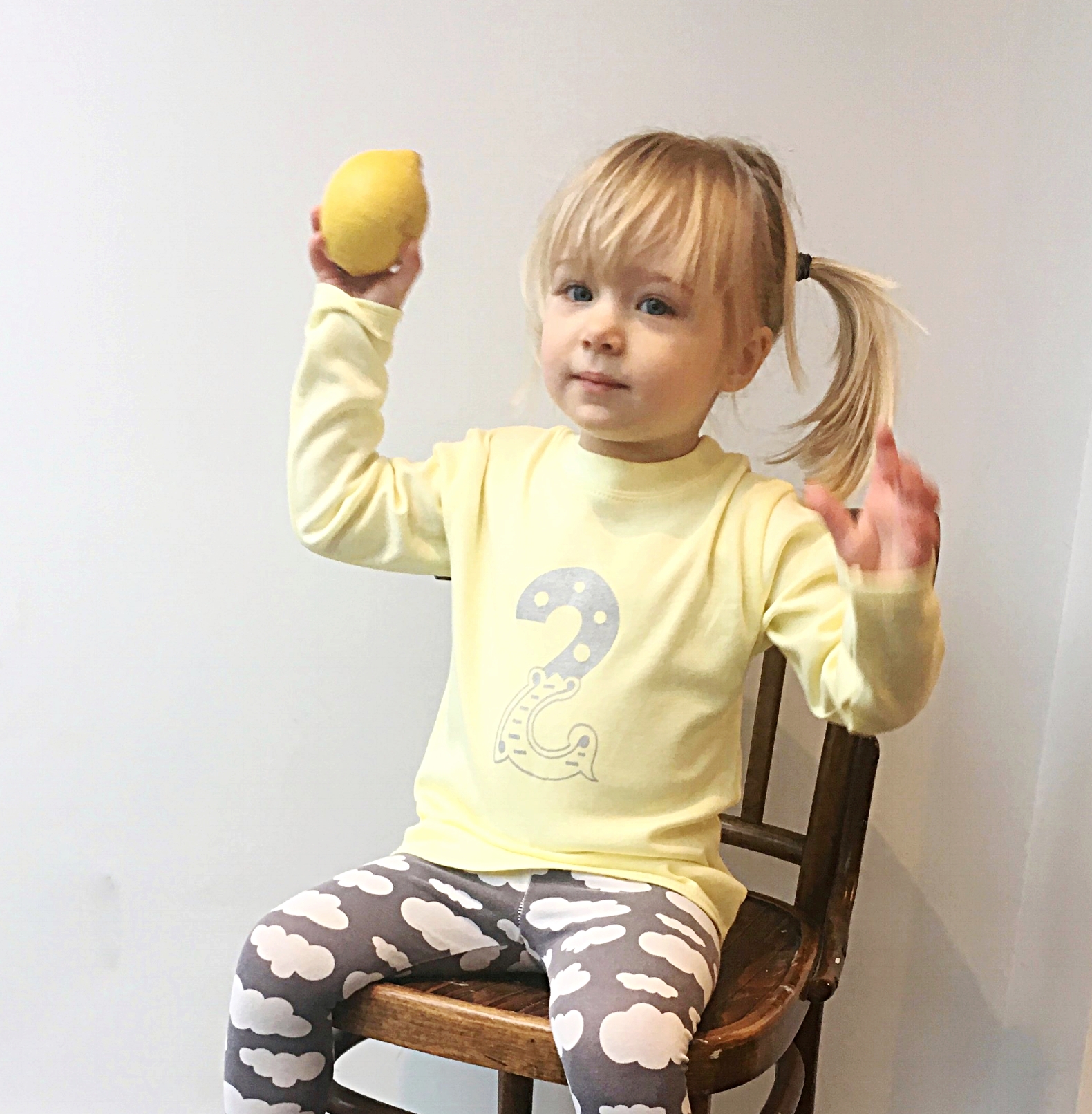 Birthday number lemon yellow long sleeve t-shirt with your choice of number and colour