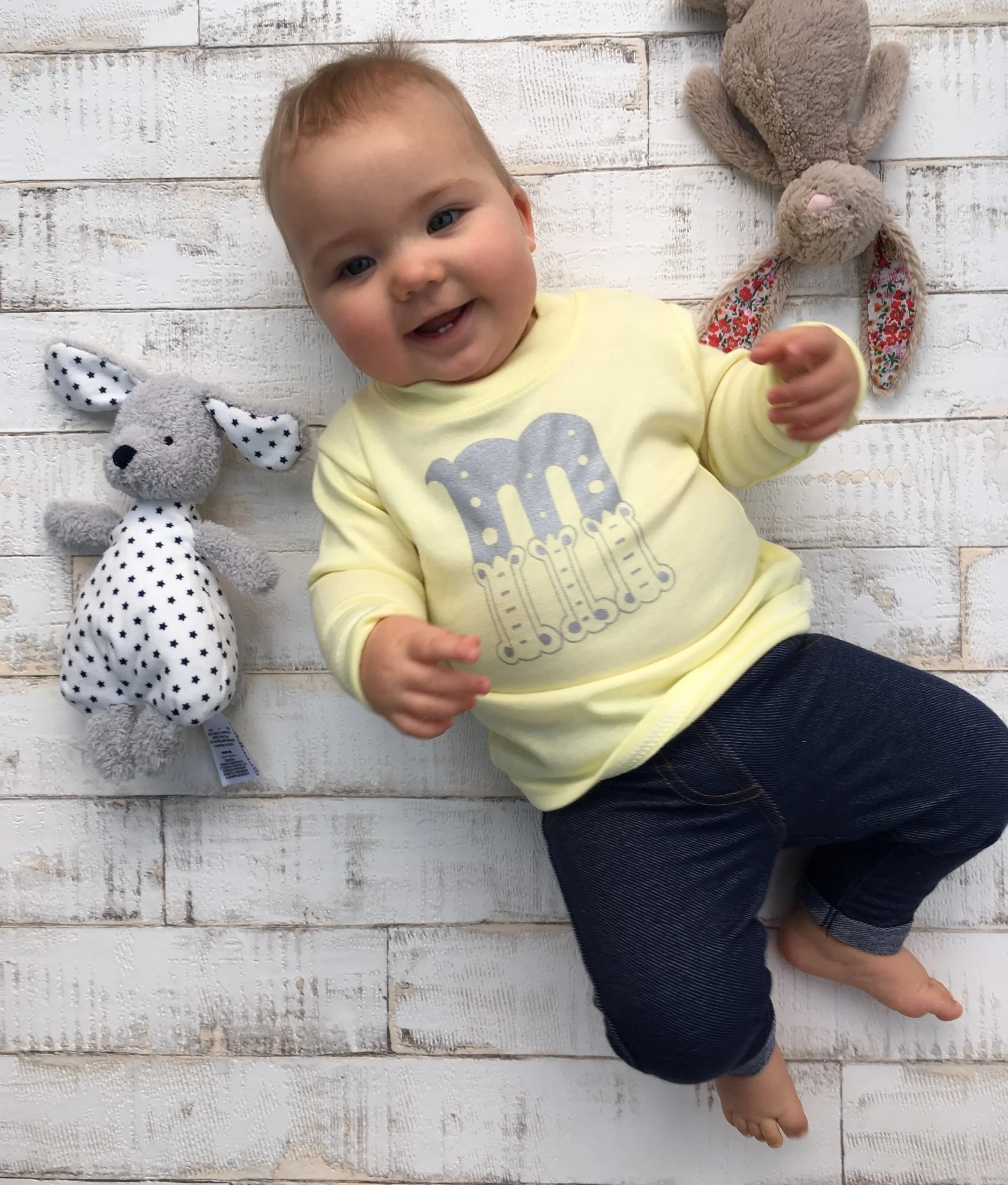 Personalised initial print t-shirt in lemon yellow with your choice of letter and colour. long sleeve tee
