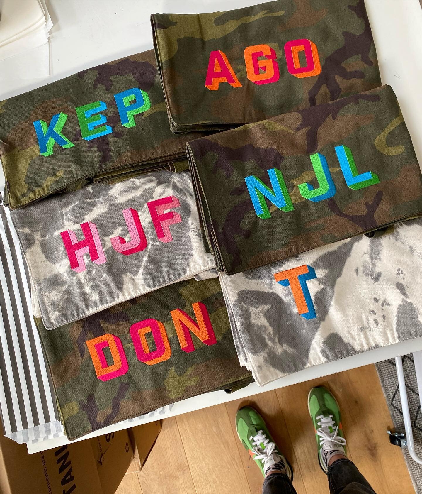 Catching up with jumbo bag orders after a couple of days away.  These beauties are off out in todays post #camojumbobag #tiedyejumbobag #personalisedembroidery