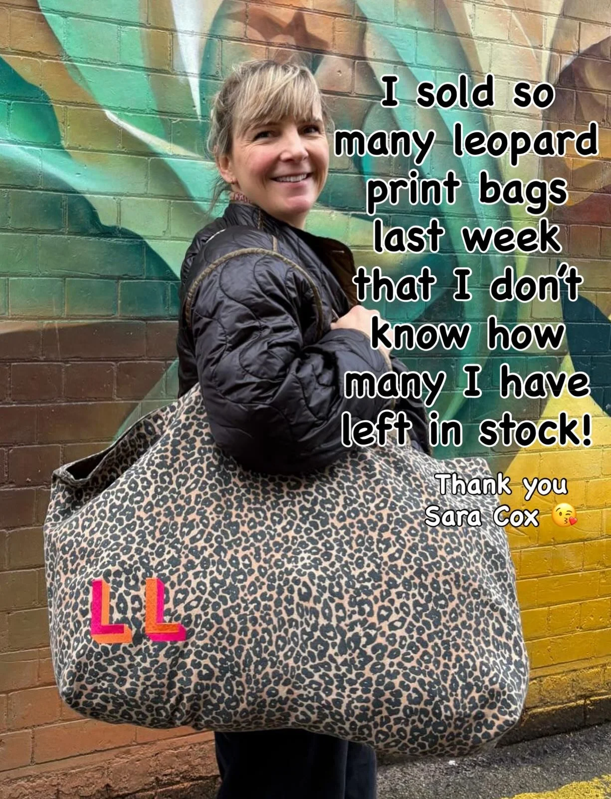 Info on my personalised leopard print bag stock situation, please read the photos 🥰

And thank you for your patience while my small shop is on a small half term break 😁 

I will be back at the embroidery machines shortly 🪡🧵

The camouflage jumbo 