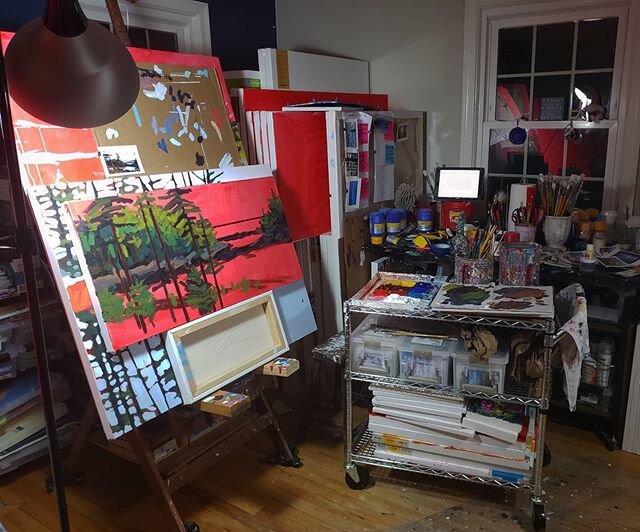 I have never been a night owl - but when I paint, sometimes amazing things happen on canvas at night! In progress- &quot;Vinalhaven View&quot; 15x30. It's a new destination goal for me. #hlombardoartist. .  Grateful for the reference photo used with 