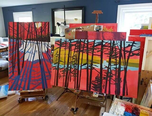 It's a little like a large-scale ballet, working on these 2 large commissions at the same time. Each canvas measures 60x36. I actually find working a large scale so much easier than on a small scale, and I get so excited with each brush stroke as eac