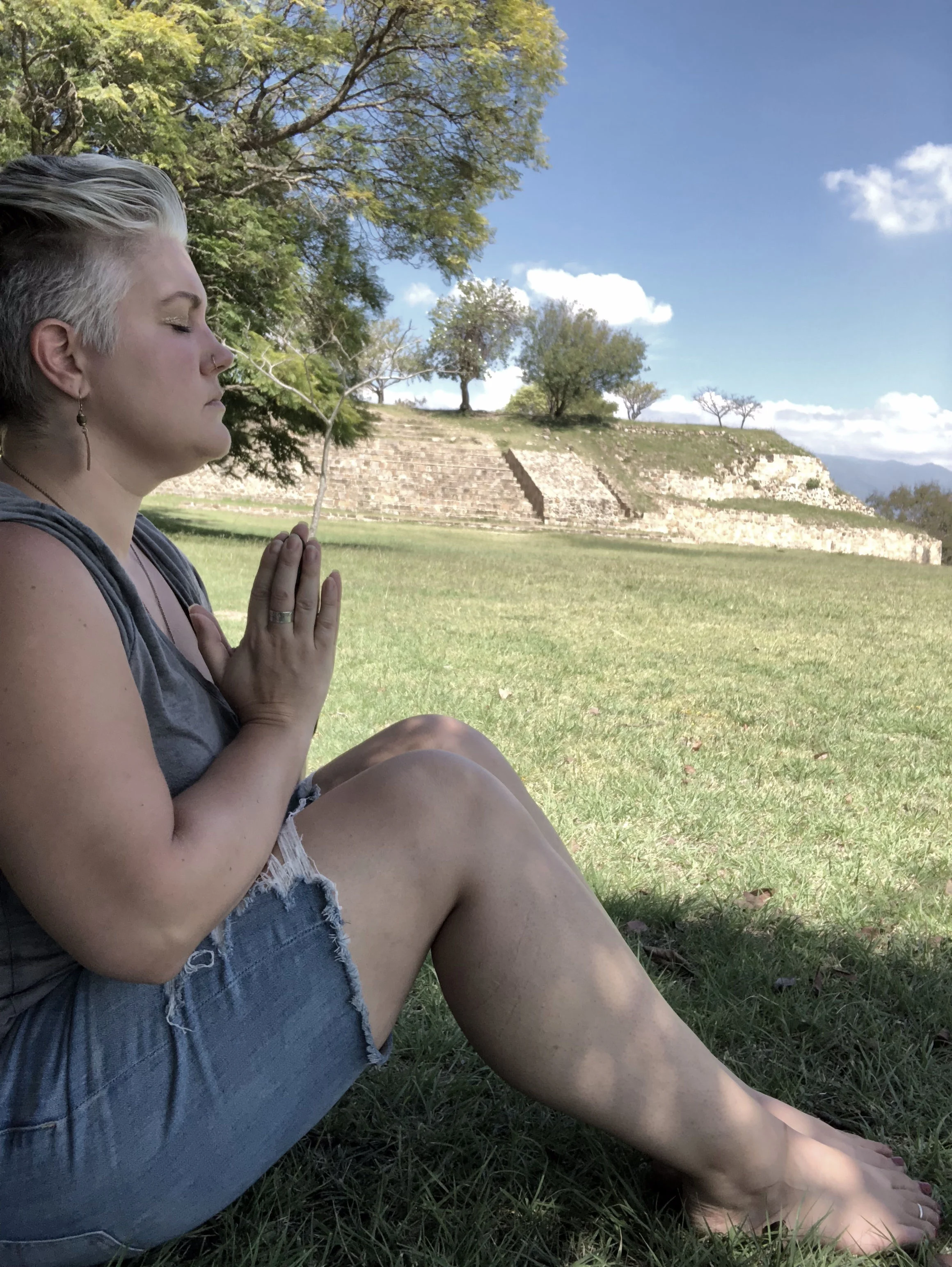 Taking a moment to connect with the Earth at Monte Alban, Oaxaca City.