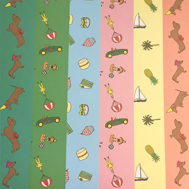 Some colourful custom wrapping papers 🌈🎁🐶 Look out for them at the Crunchy Christmas Market at @spaceacademychch #giftwrap #presents #christmas #CDP