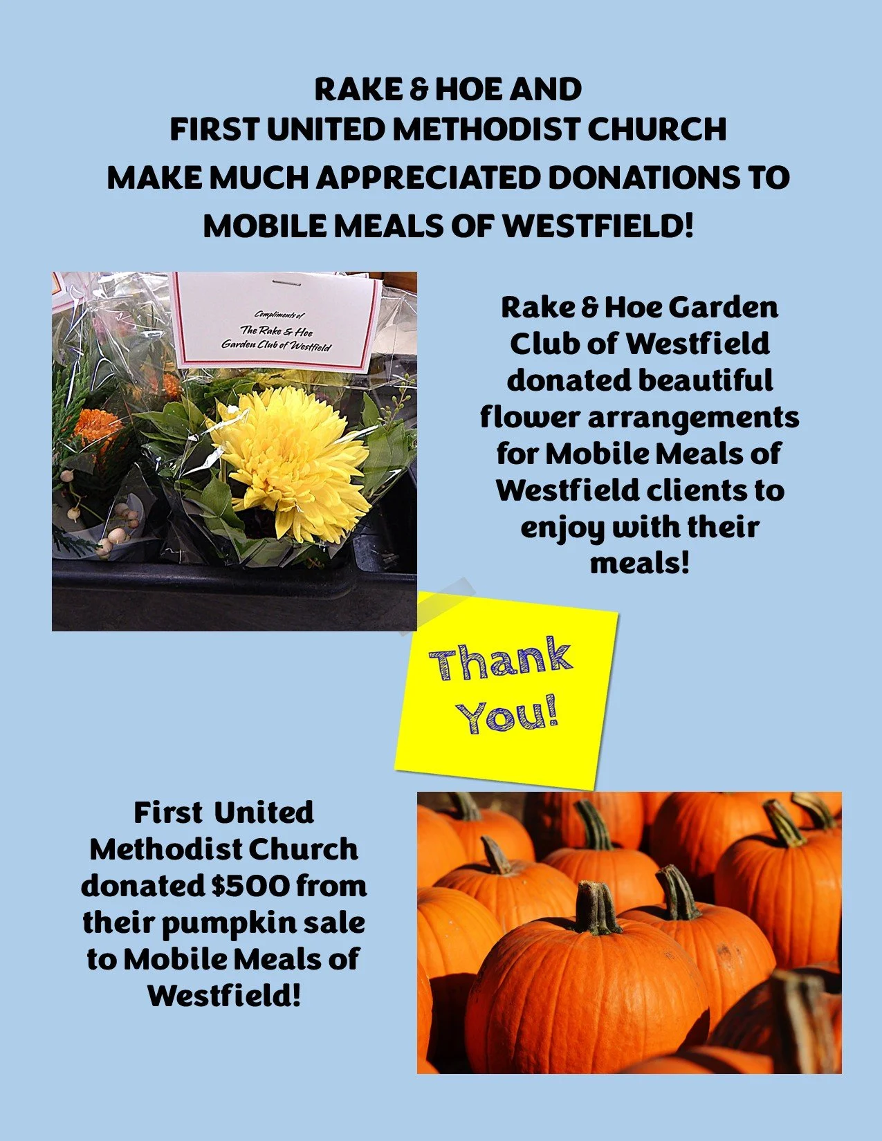 Thank you @rake_and_hoe_garden_club and @fumcwestfield for your generous and pretty donations!