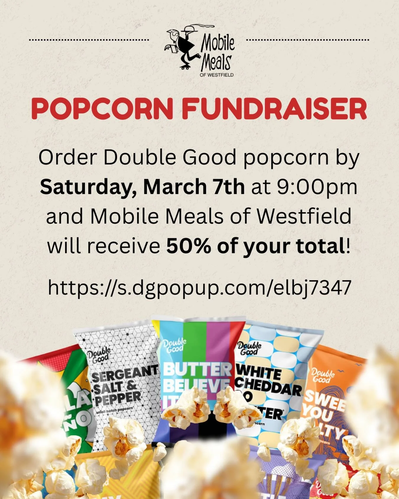 Get a tasty snack and help support our mission to deliver hot, nutritious meals to our elderly neighbors in need. Win-win! Order by 9pm on Saturday, March 7th at the link in bio.

@clarktownshipnj @townshipofcranford @fanwoodborough @garwoodnj @mount