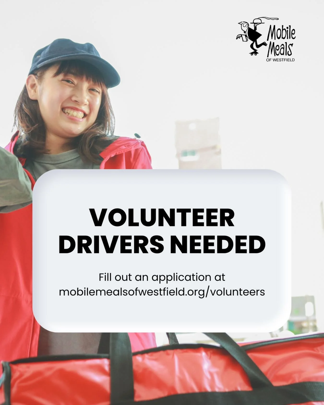 Interested in connecting with your community while giving back? Sign up to be a volunteer driver for Mobile Meals of Westfield and deliver hot meals to your neighbors in need! 

The shift runs from approximately 10:45am to 12:15pm and you choose the 
