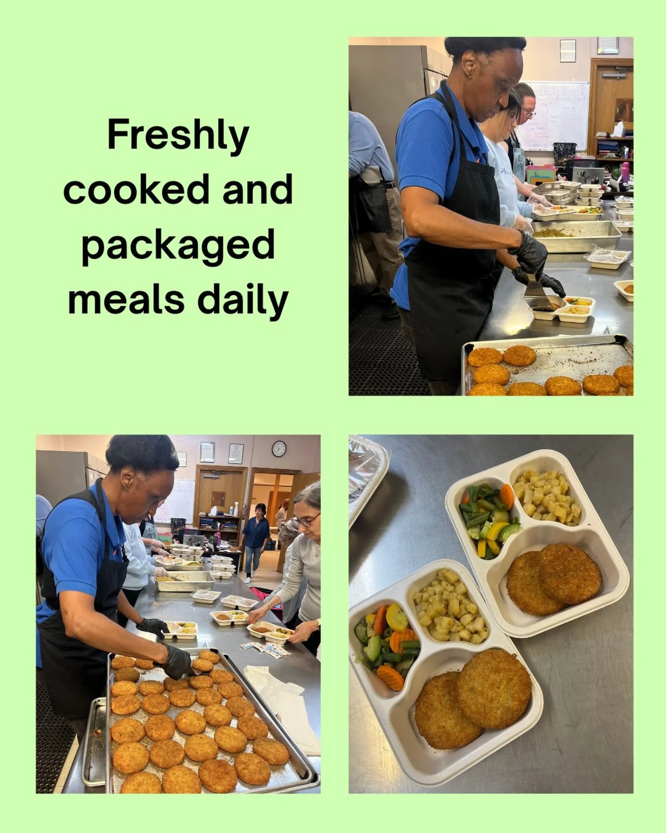 Our clients receive homemade meals each day like this crab cake entree served with mixed vegetables, potatoes, soup, bread and butter, a drink and dessert! 

If you&rsquo;d like to learn more for yourself or a loved one, call us at 908-233-6146 or go