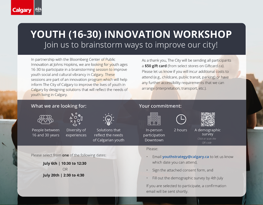 City of Calgary seeking youth (16-30) for Innovation Workshop