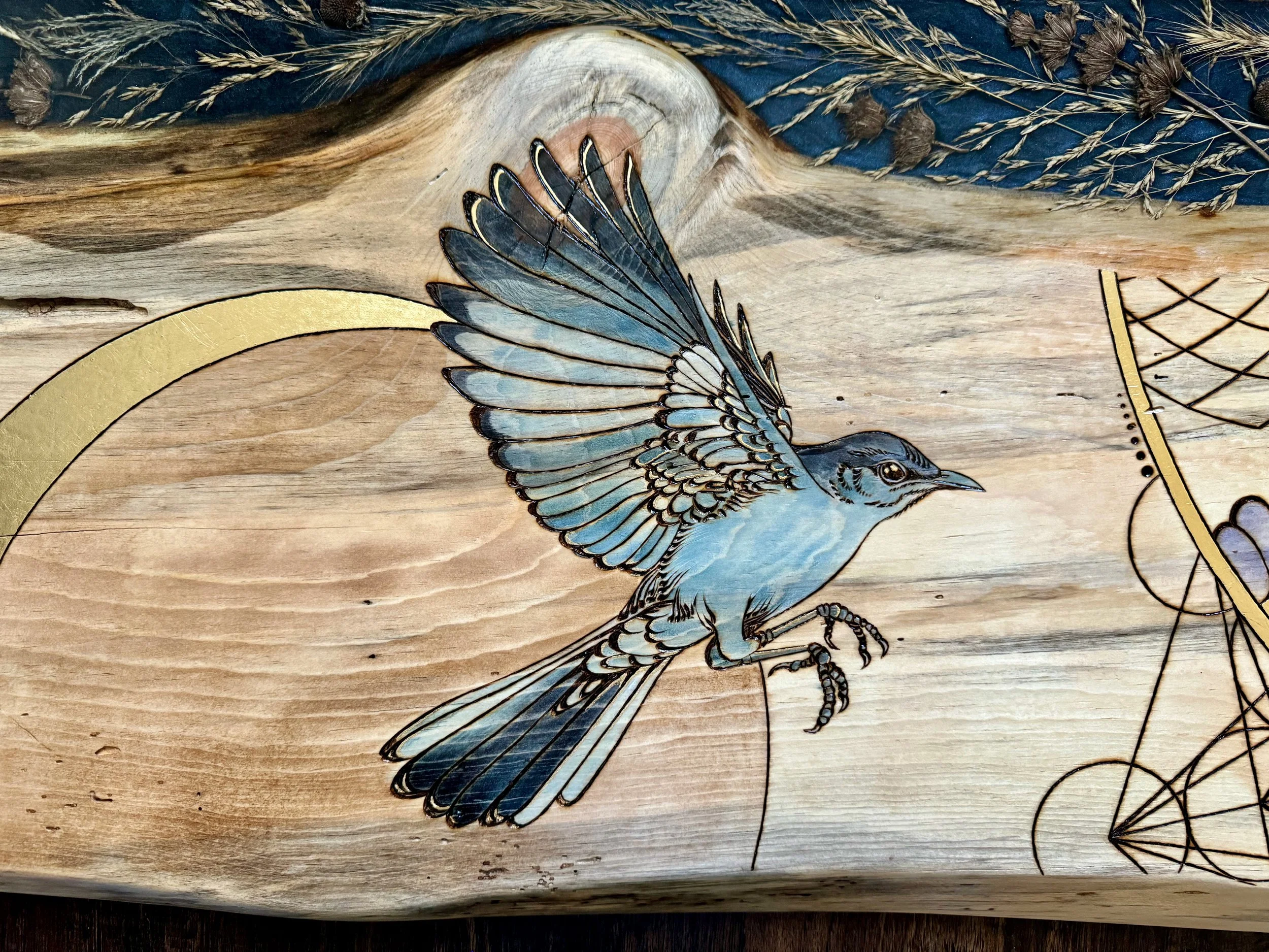 Textured mixed media wall art Beloved by Austin artist Anne Shackelford, resin and gilded layers.