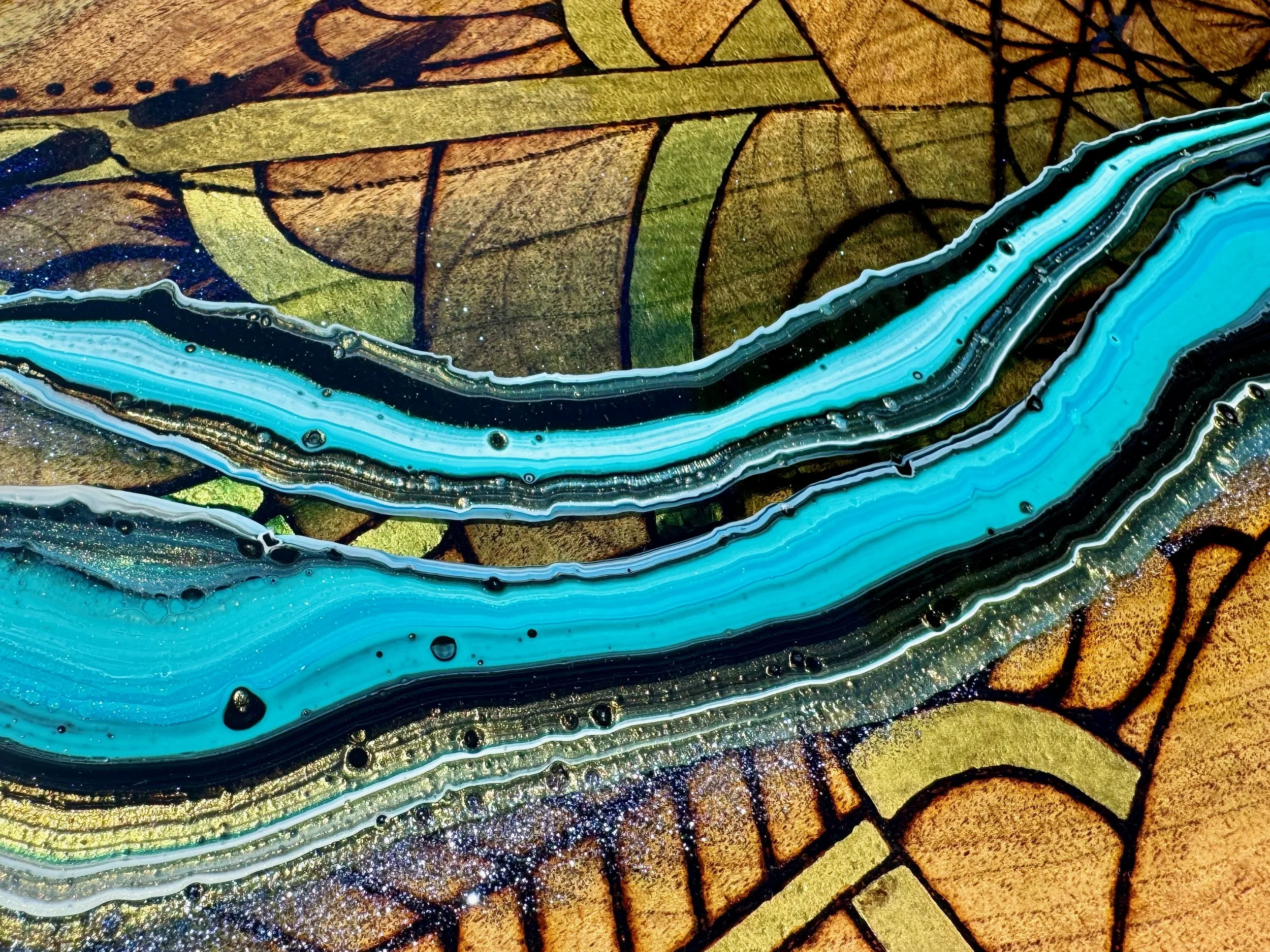 Decorative resin board Replenish by Anne Shackelford, created for bath, altar, or serving.