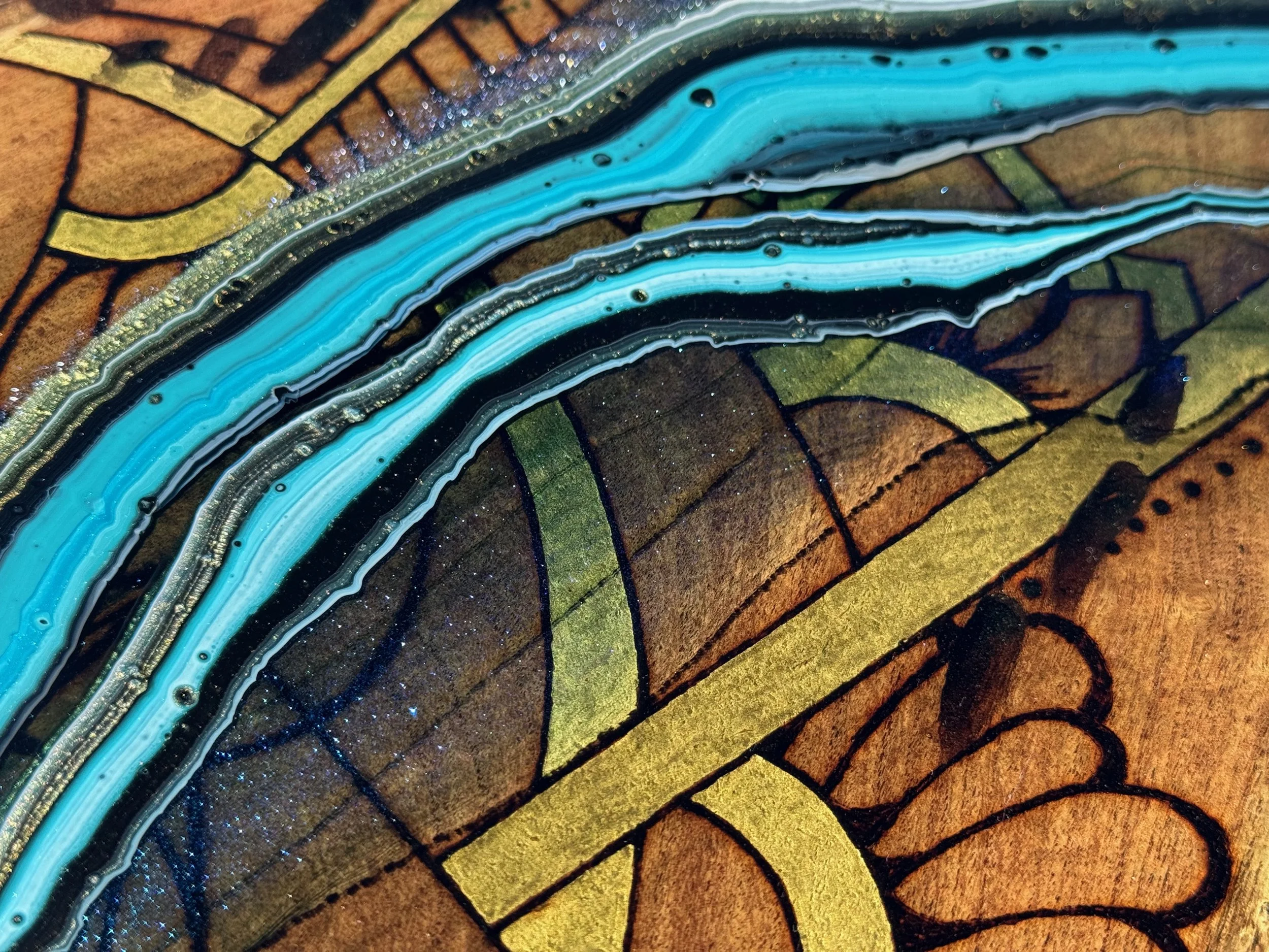 Replenish by Anne Shackelford, handcrafted functional art with resin on Texas mesquite.