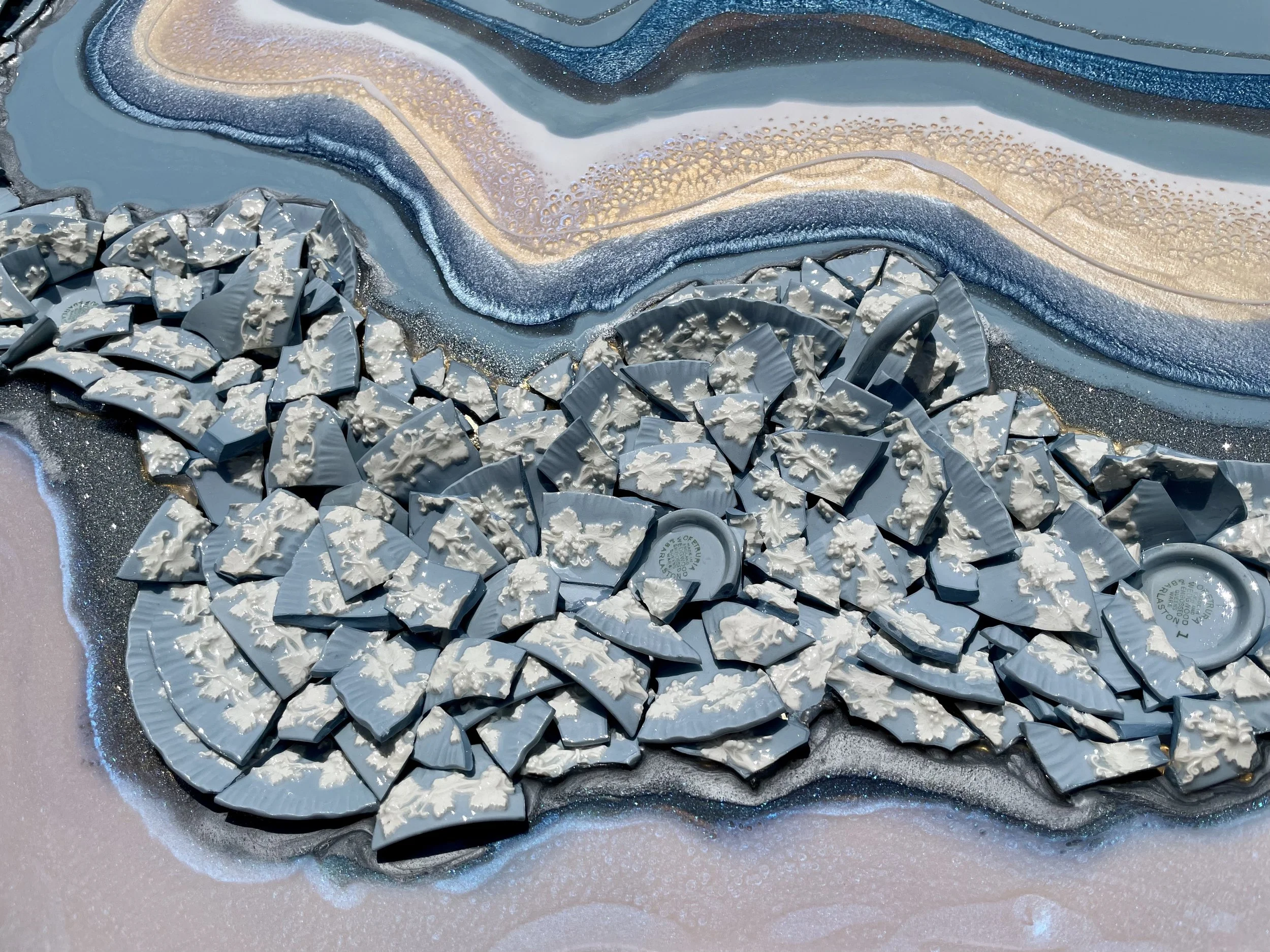 Gallery ready wall art made with heirloom china and gold leaf