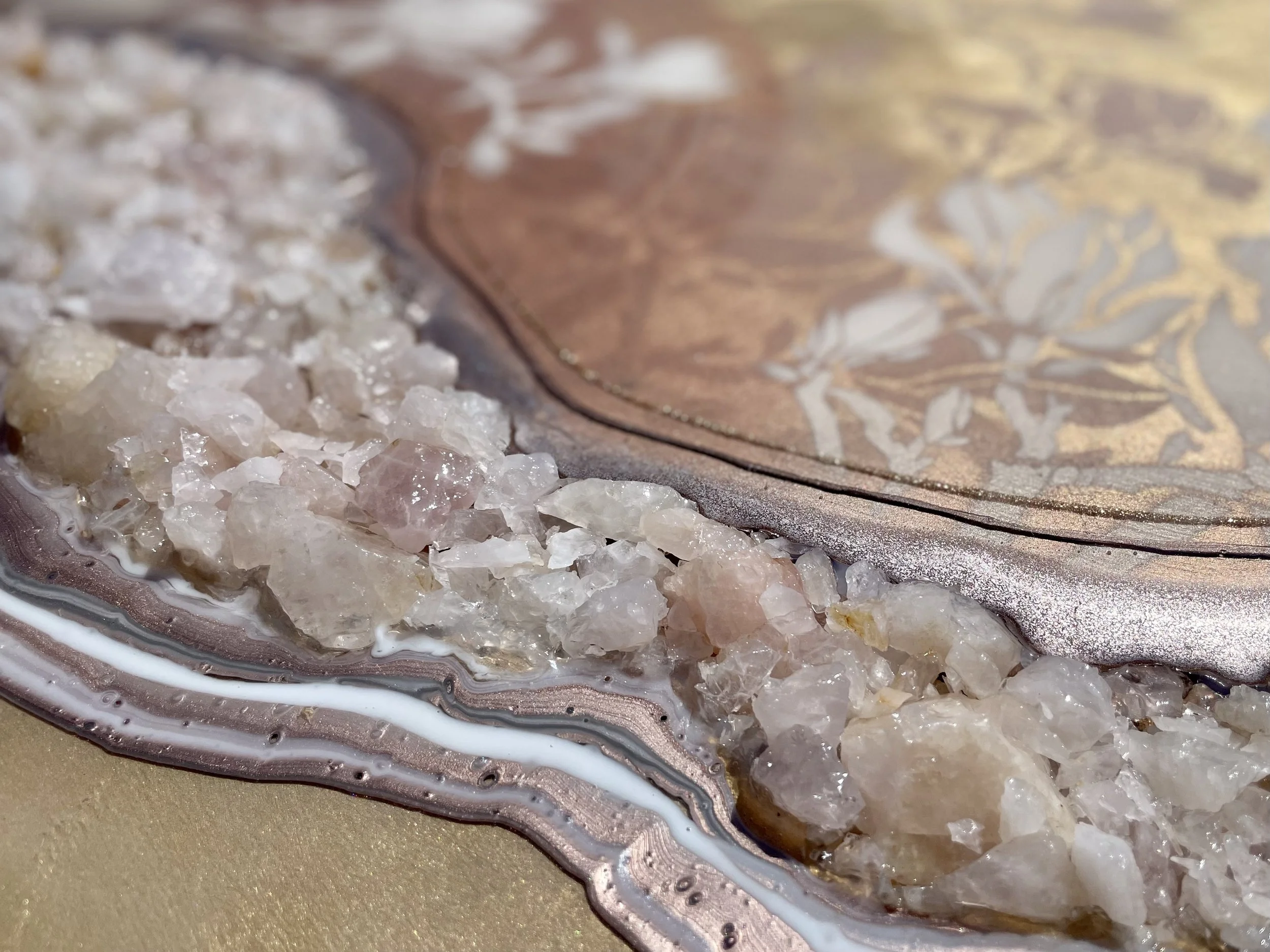 Original wall art featuring rose quartz and luminous surface