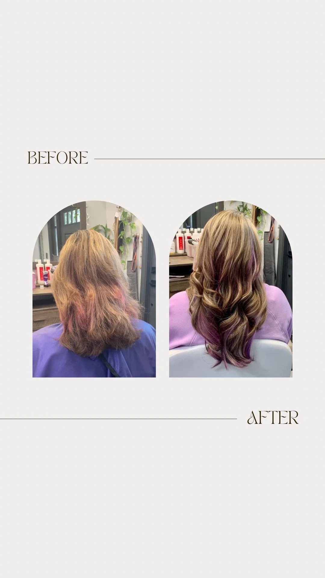 Custom hair color and extensions before and after in Austin Texas