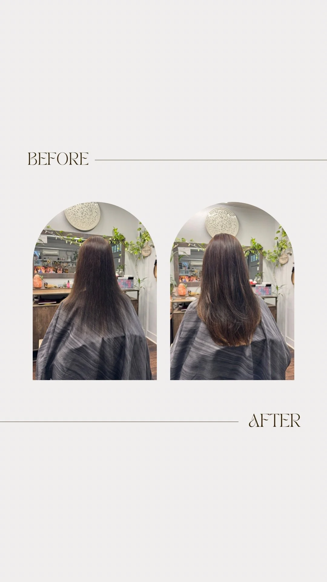 Before and after hair transformation at Chrysalis ATX Hair Studio