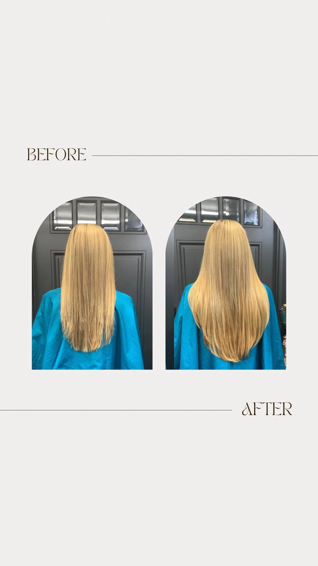 Hair extensions before and after at Chrysalis ATX Hair Studio in Austin