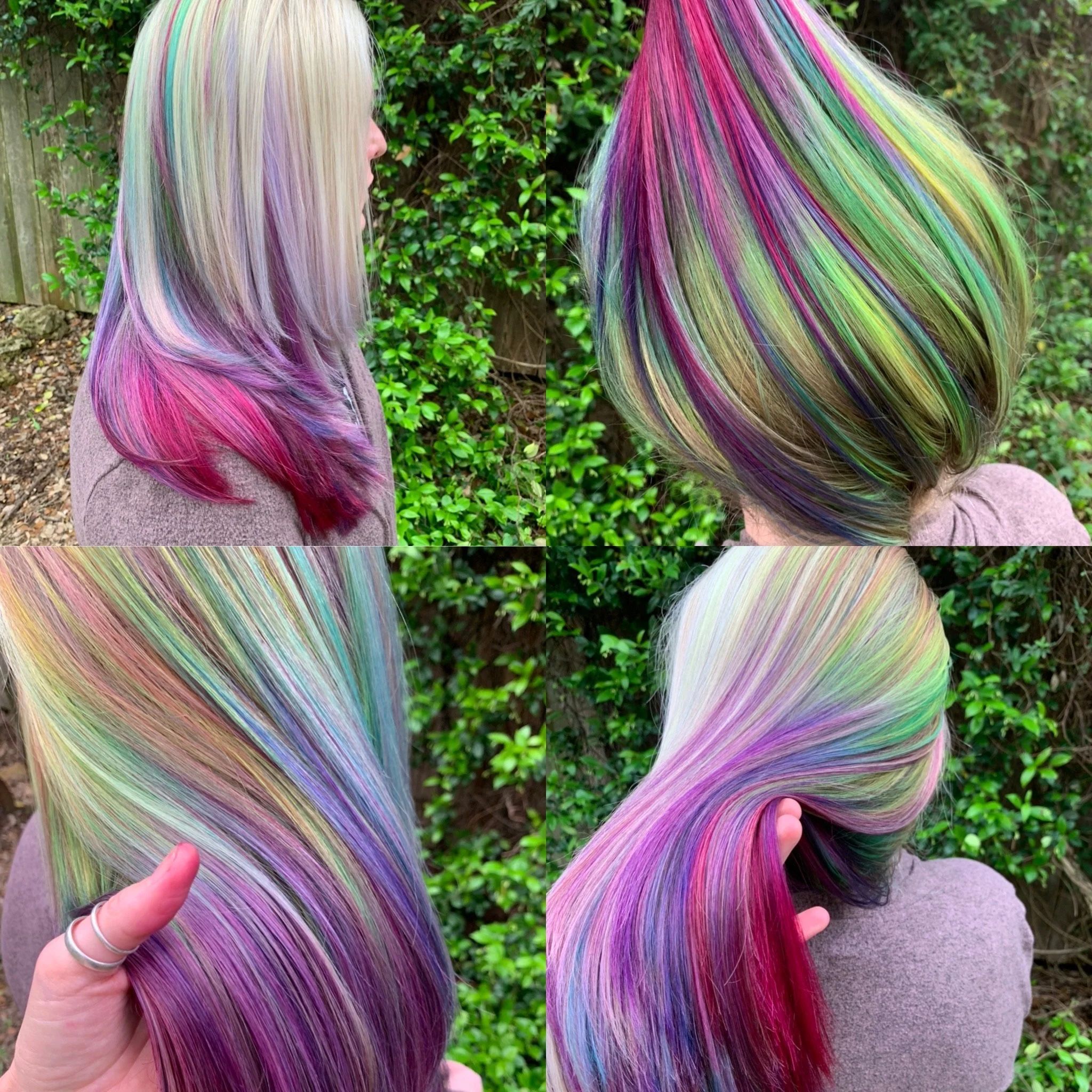 Holographic hair color with multi tonal finish in Austin Texas
