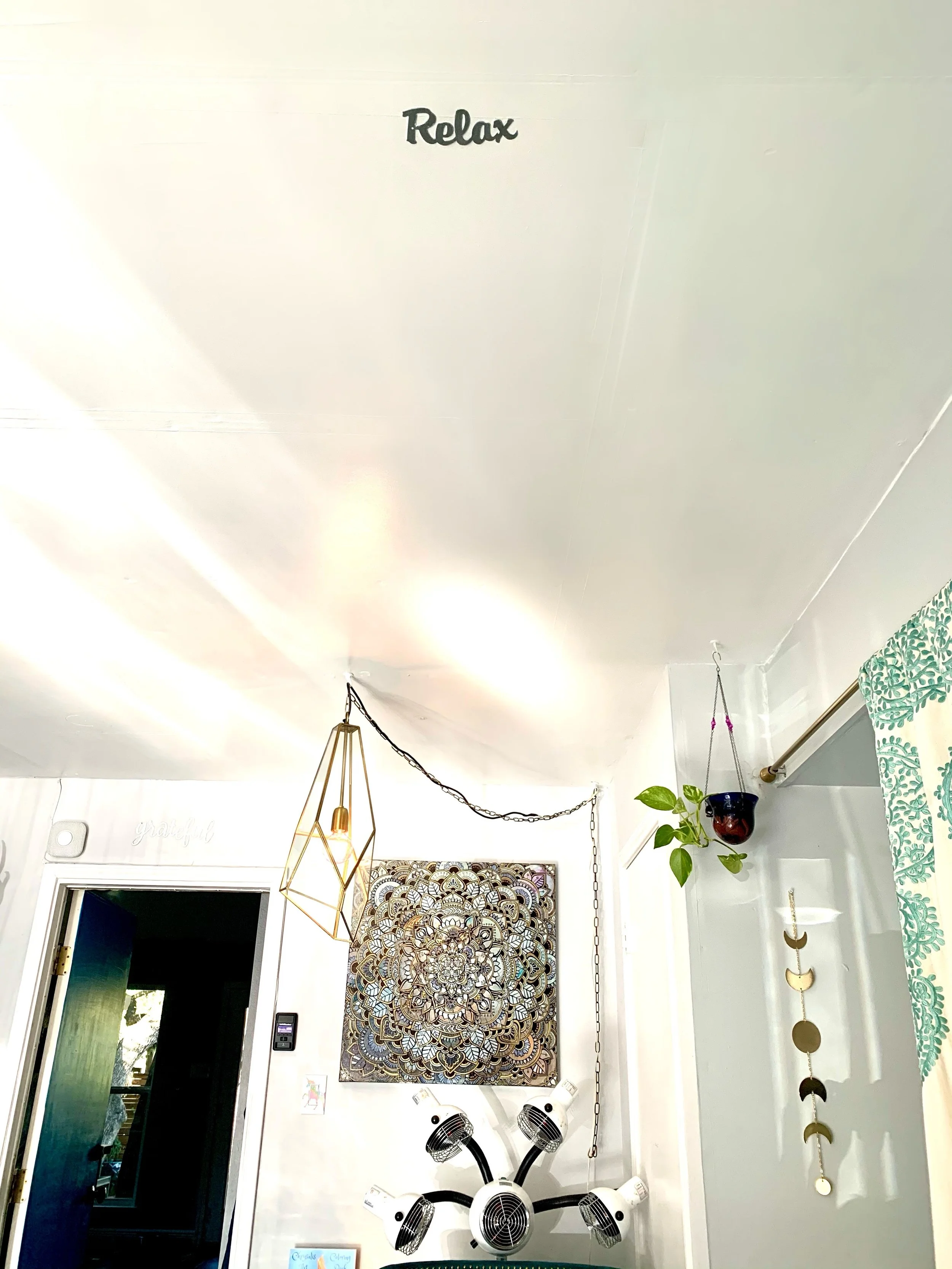 Shampoo station ceiling view at Chrysalis ATX Hair Studio