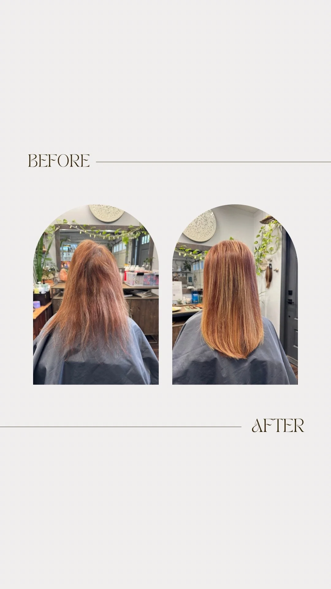 Before and after hair extensions with customized color blend