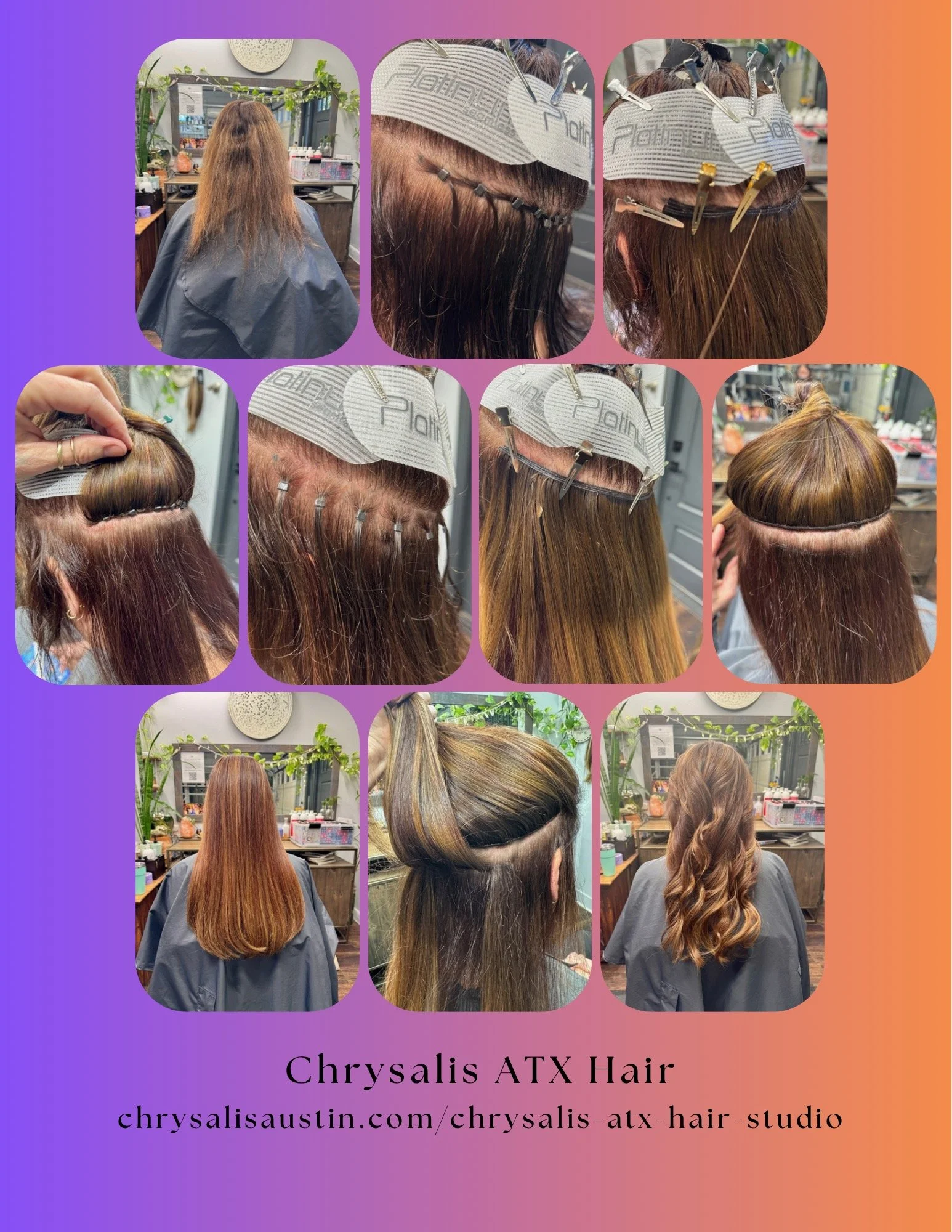 Red copper and gold hair color transformation with extensions in Austin