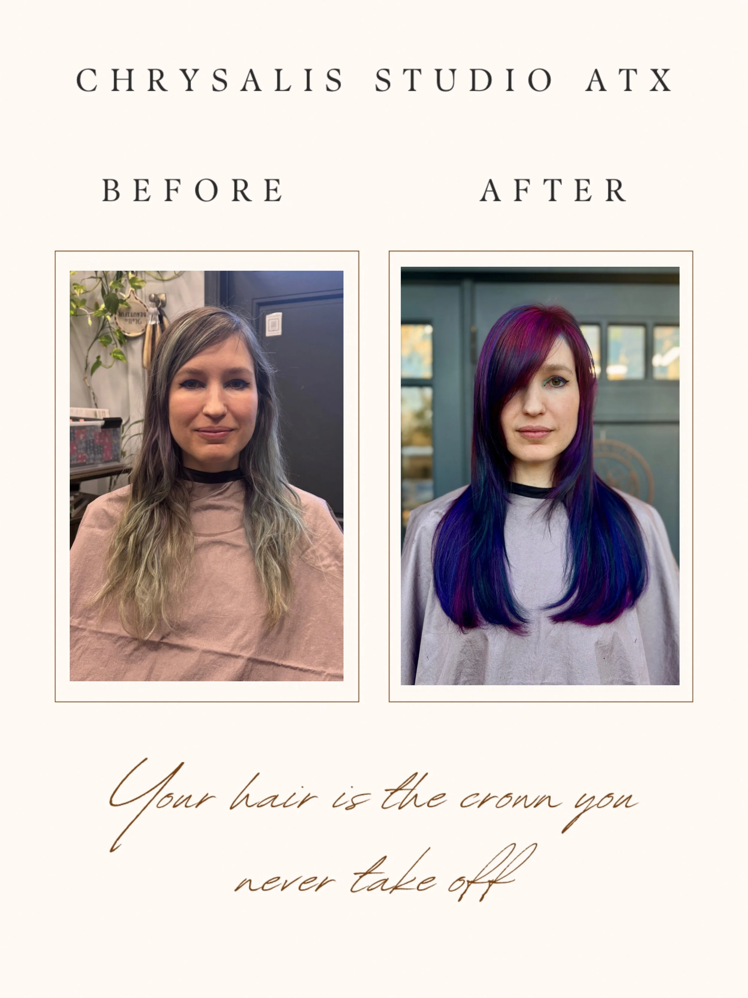 Color melt/ dark rainbow hair B & A with extensions!