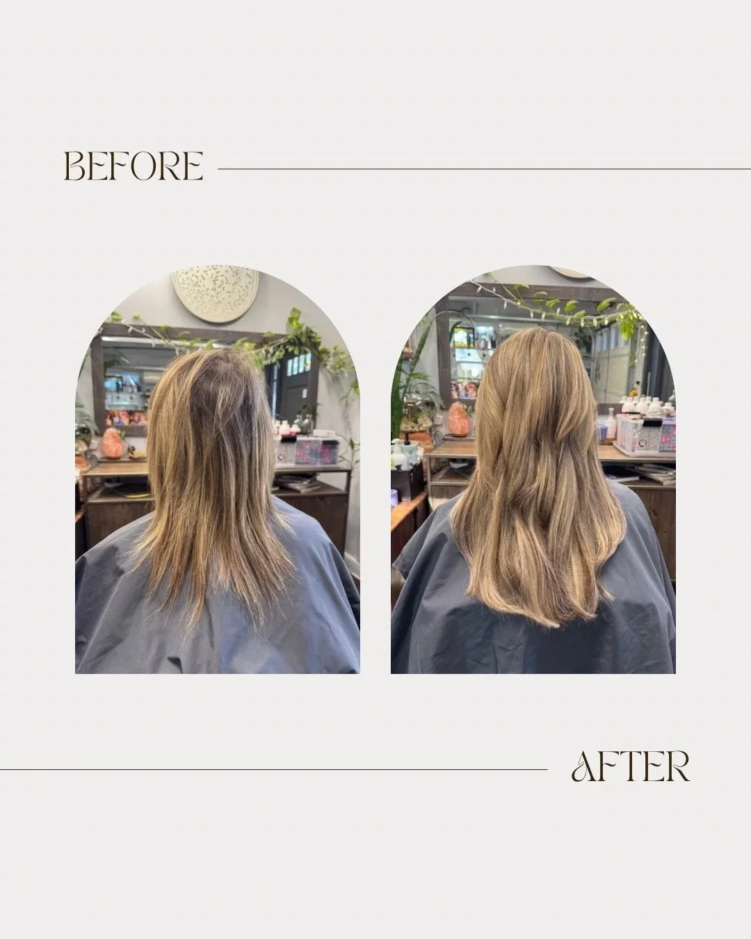 Hair extensions before and after result from Austin studio session
