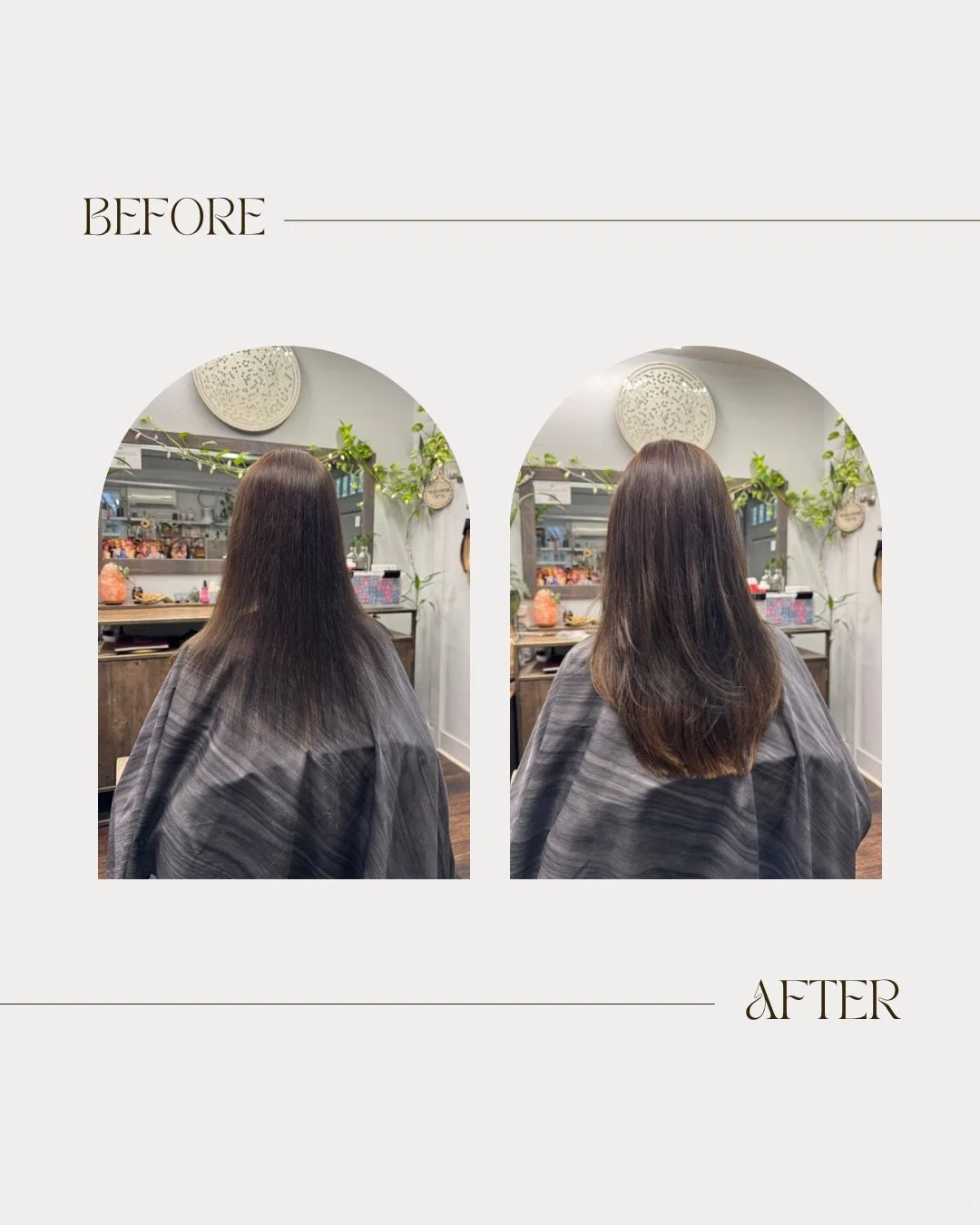 Before and after hair transformation at Chrysalis ATX Hair Studio