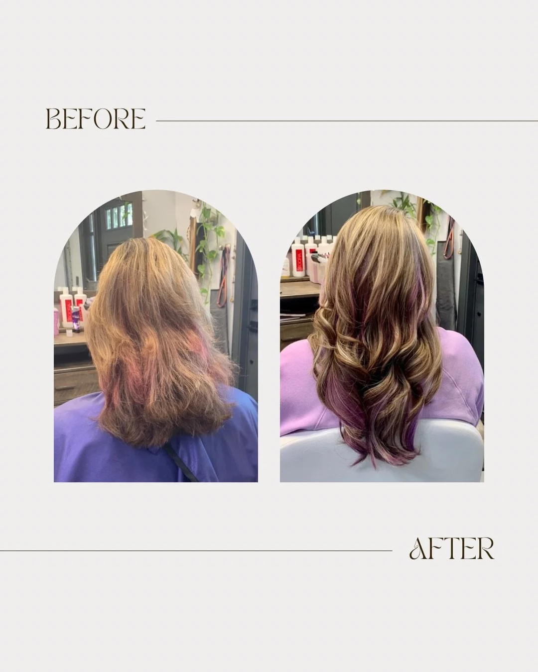 Custom hair color and extensions before and after in Austin Texas