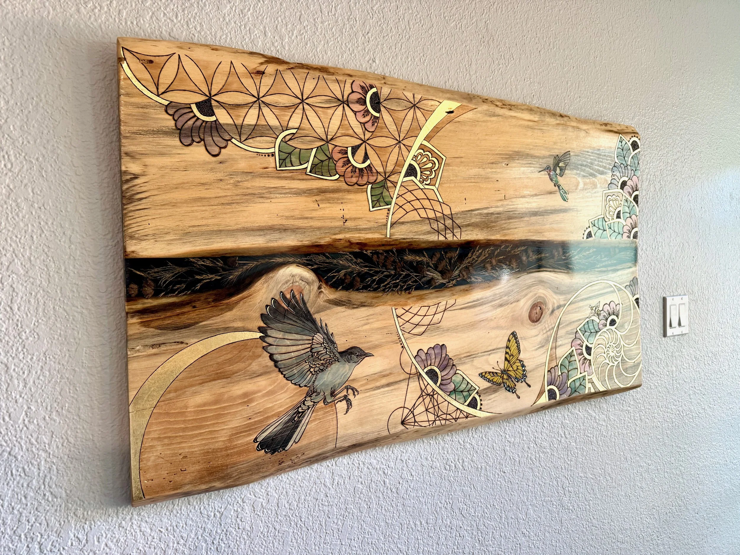 Gilded resin wall art Beloved by Anne Shackelford, created with aspen wood and natural botanicals.