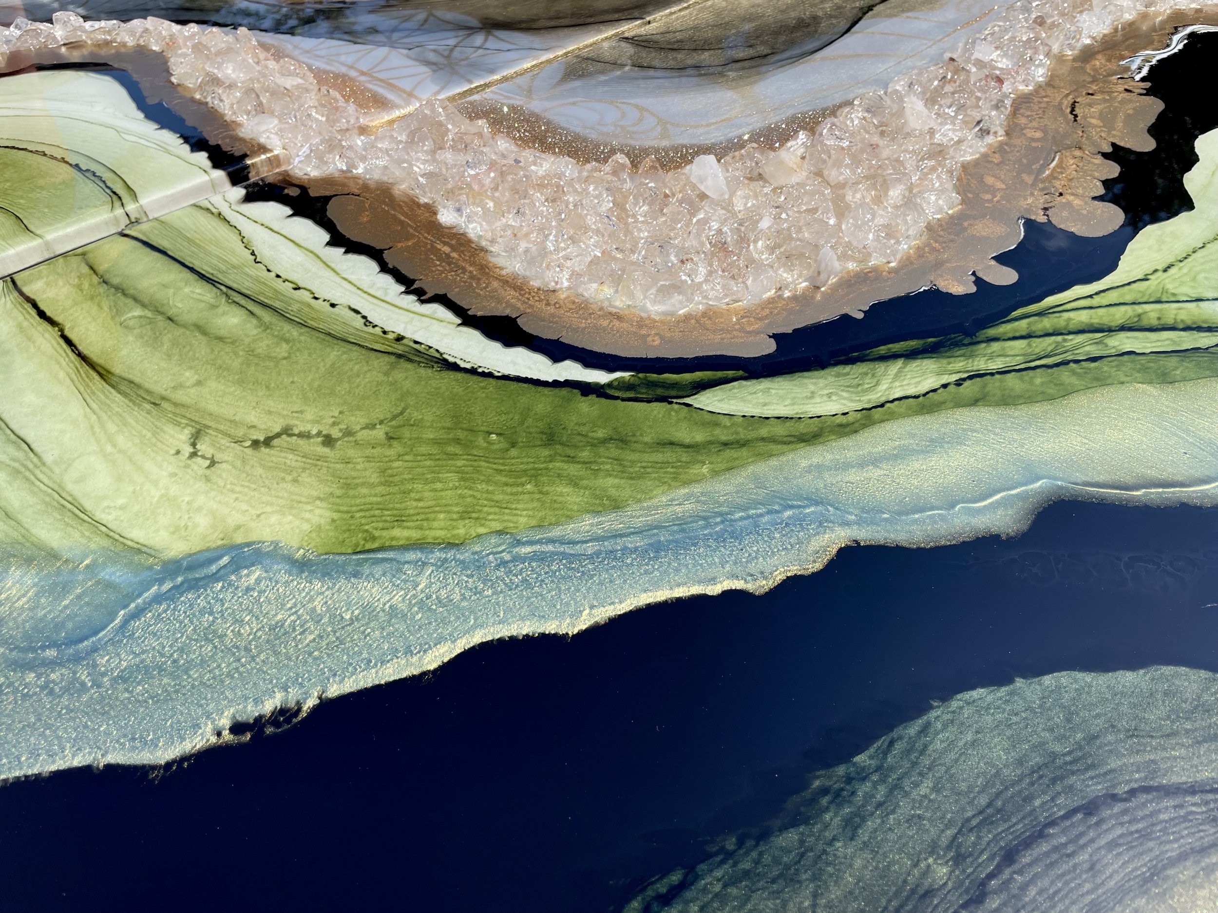 Resin and alcohol ink diptych wall art with luminous finish