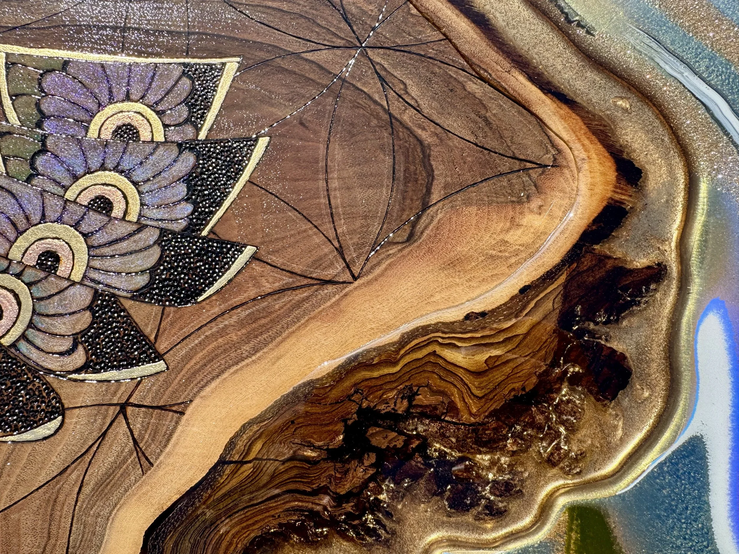 Symbolic owl wall art with detailed pyrography