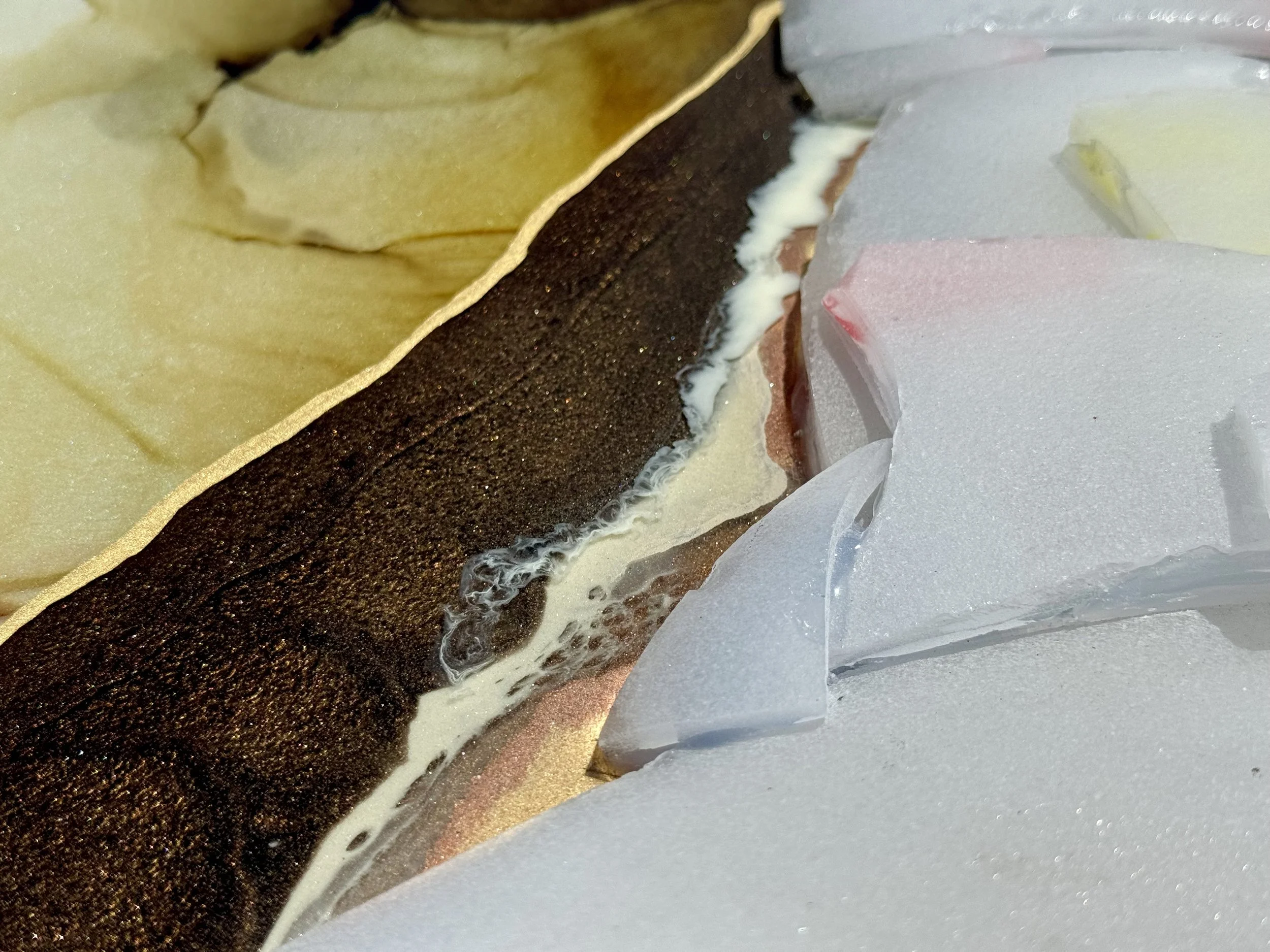 Layered mixed media wall art with texture and depth