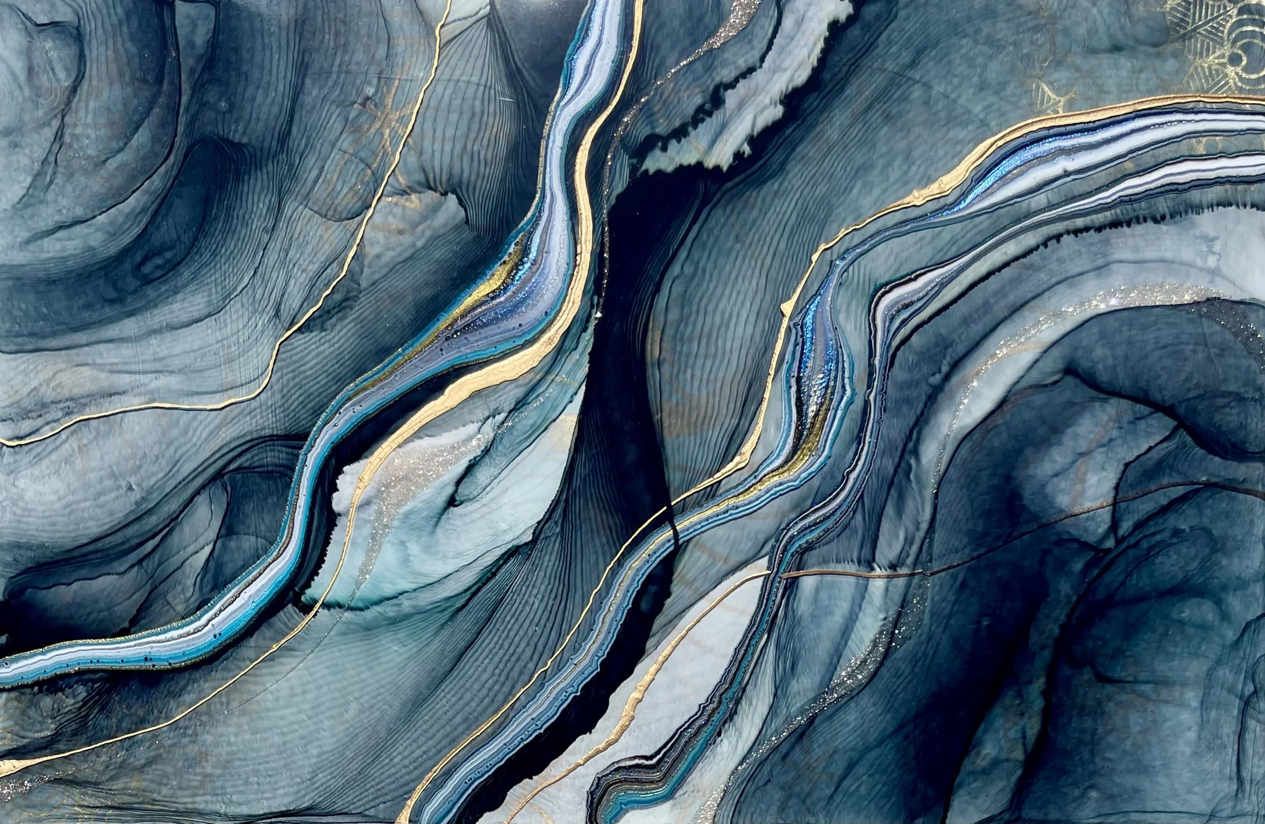 Rhythmic wall art by Austin Texas artist Anne Shackelford created with resin and alcohol ink