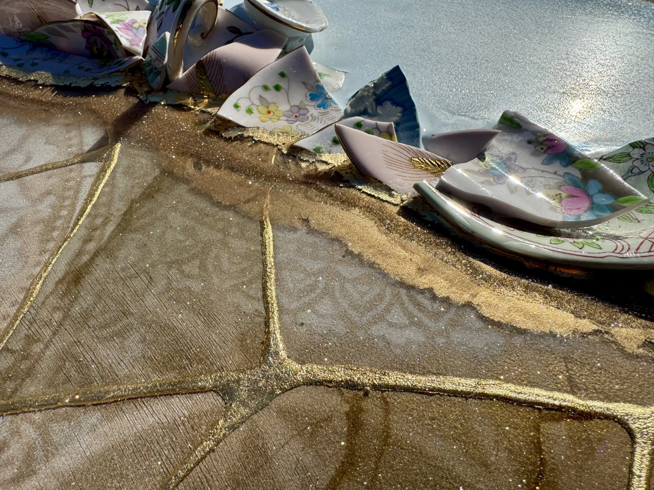 Original wall art crafted from vintage teacups and mixed media