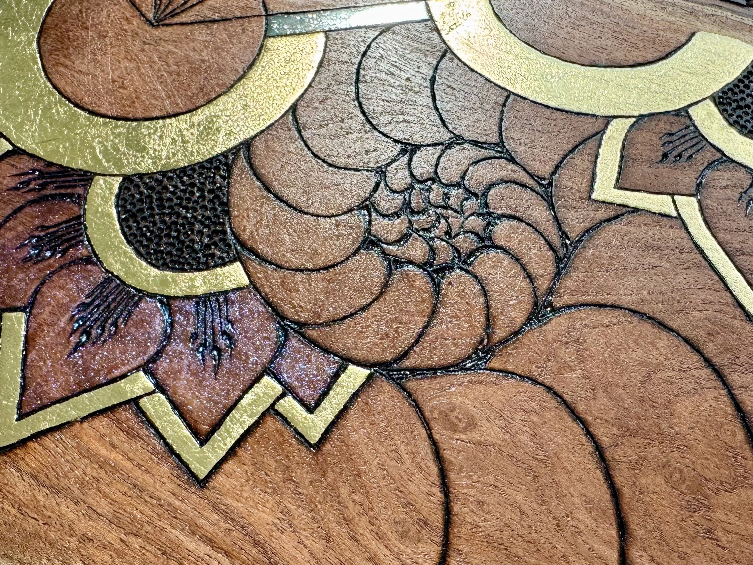 Resin and mesquite wall art Metamorphosis, a luminous mixed media piece by Anne Shackelford.