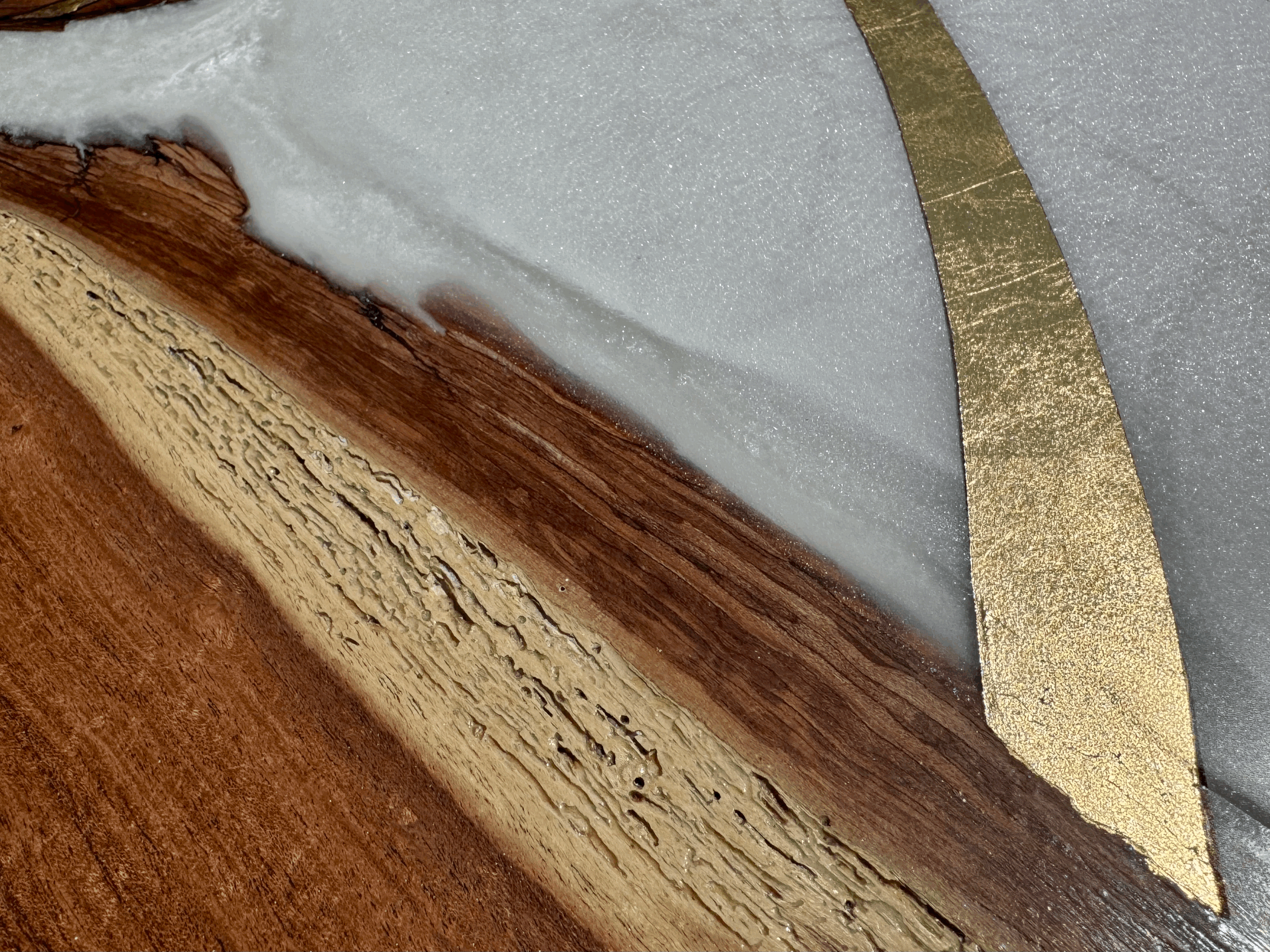 2025 Wood Snake–inspired artwork symbolizing healing and transformation, featuring sacred geometry, infused sound, and mixed media on Texas mesquite wood
