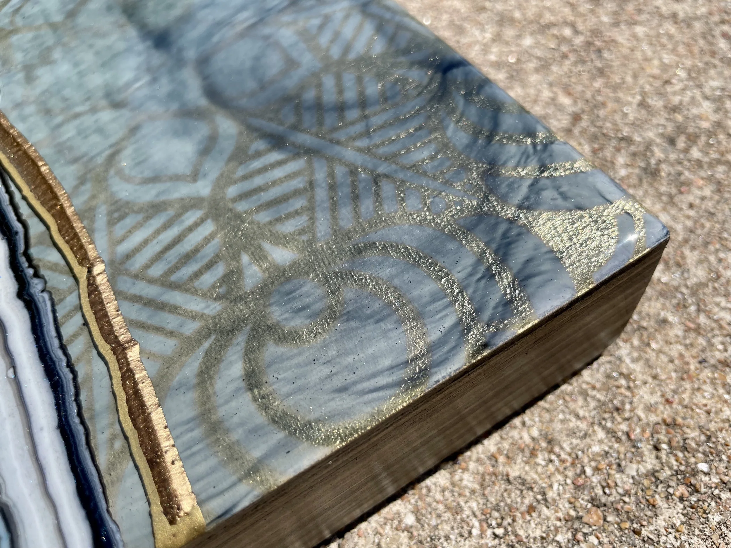 Mixed media wall art with resin, alcohol ink, and gold leaf