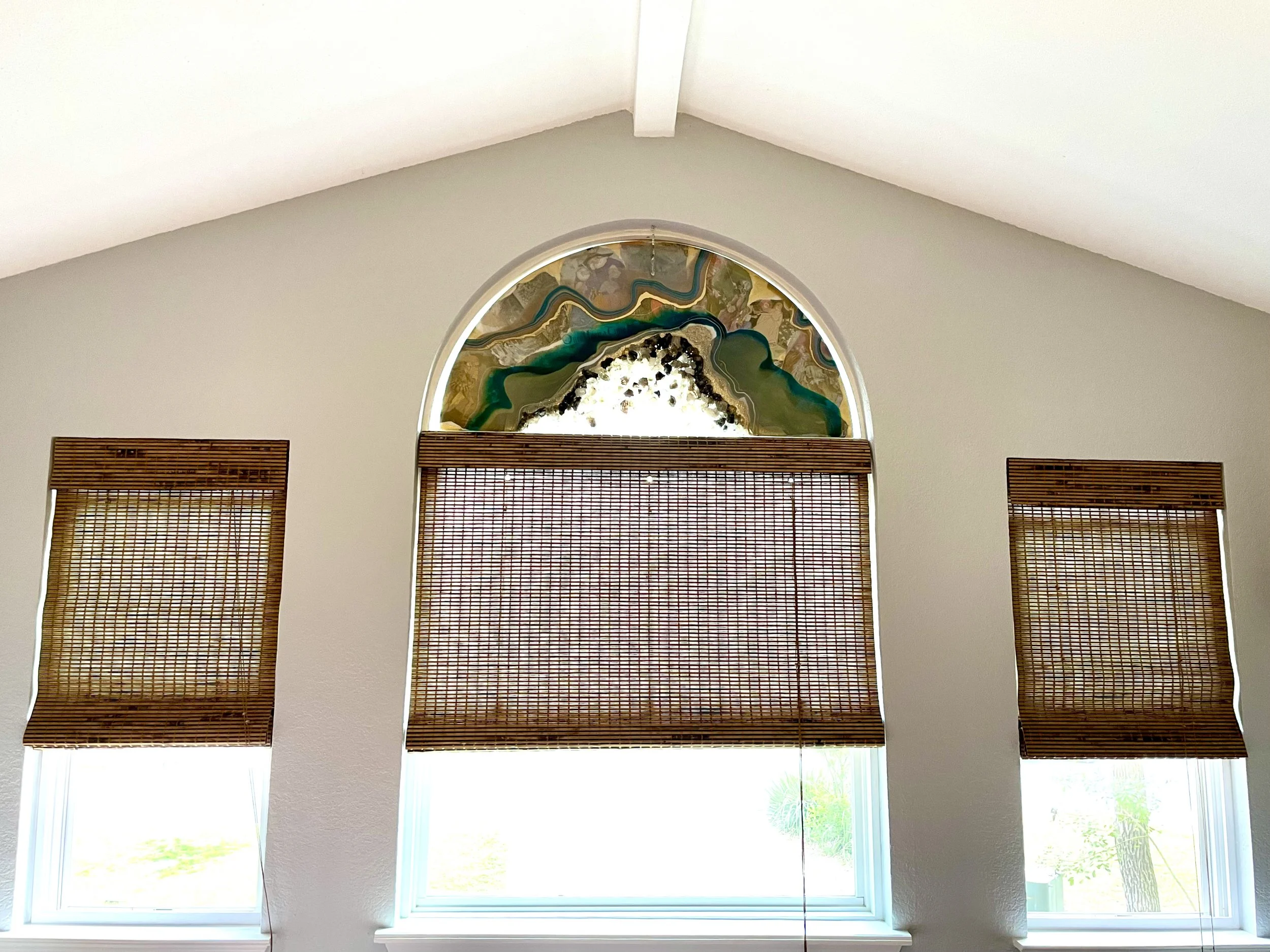 Gallery ready crystal wall art with luminous resin and mineral elements